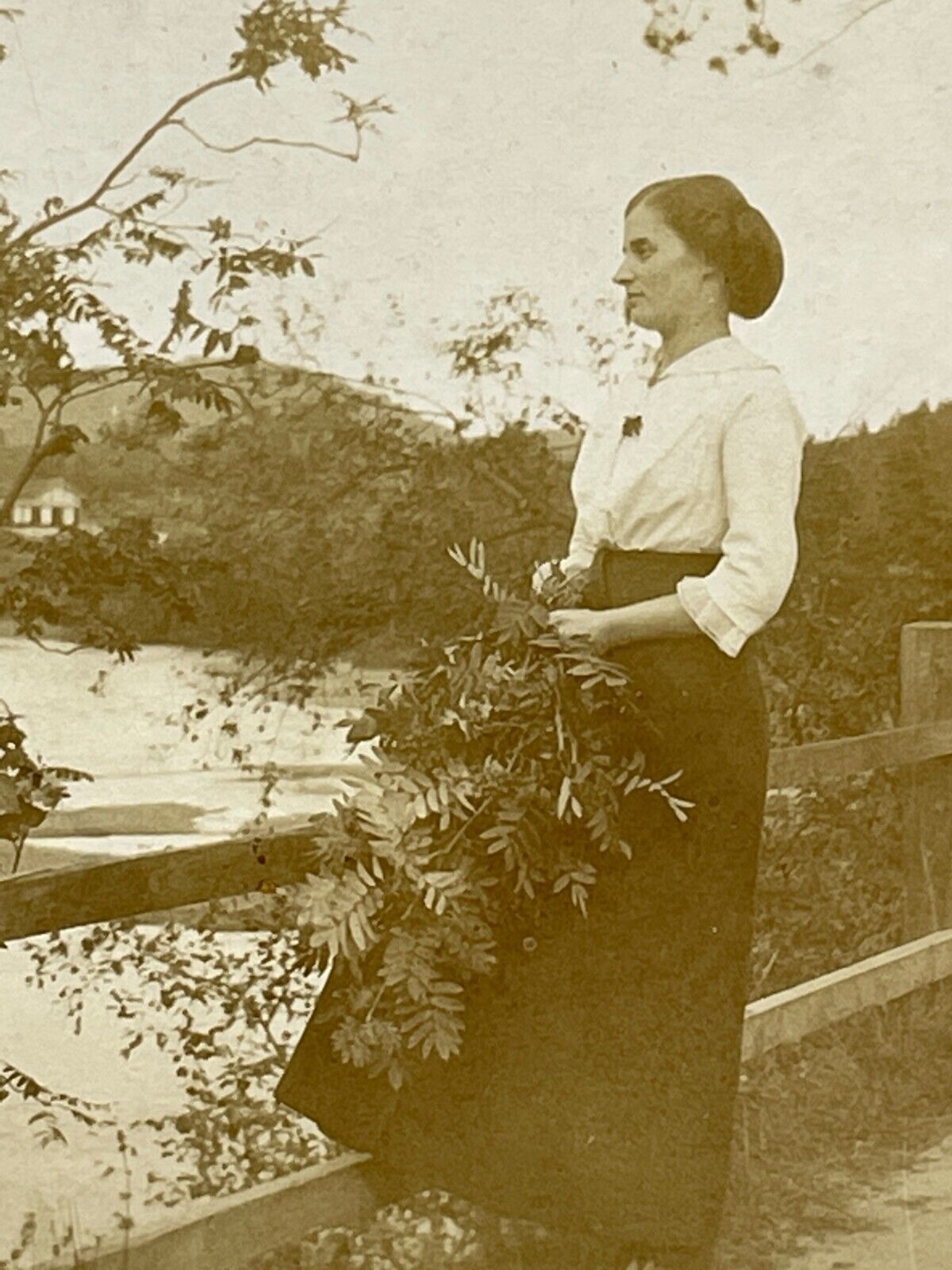 RD Photograph Cut Trimmed RPPC Postcard Pretty Woman Looks Off Frame 1914