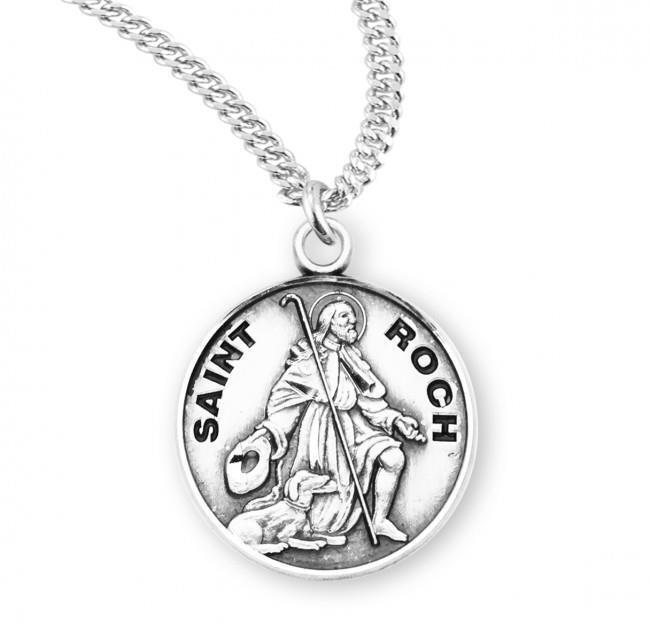 Unique Patron Saint Roch Round Sterling Silver Medal Size 0.9in x 0.7in