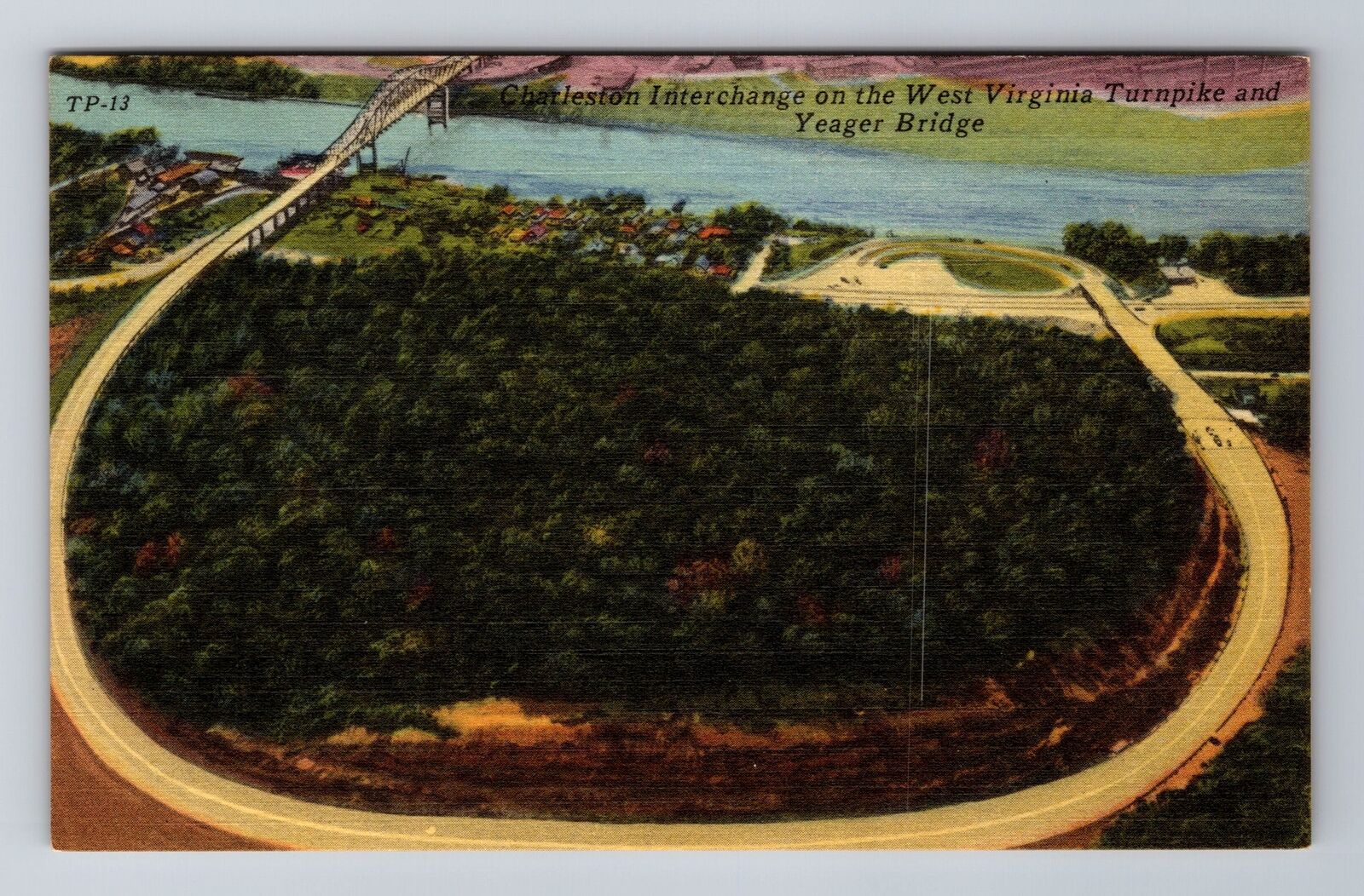 Charleston WV-West Virginia, Aerial Interchange, Antique, Vintage Postcard