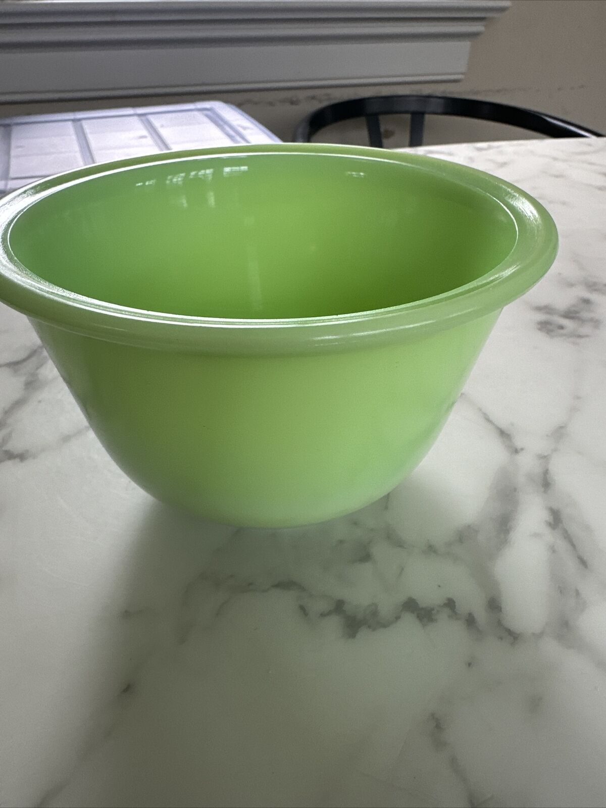 VTG Jadeite Sm Mixing Bowl Glows unmarked with flaws