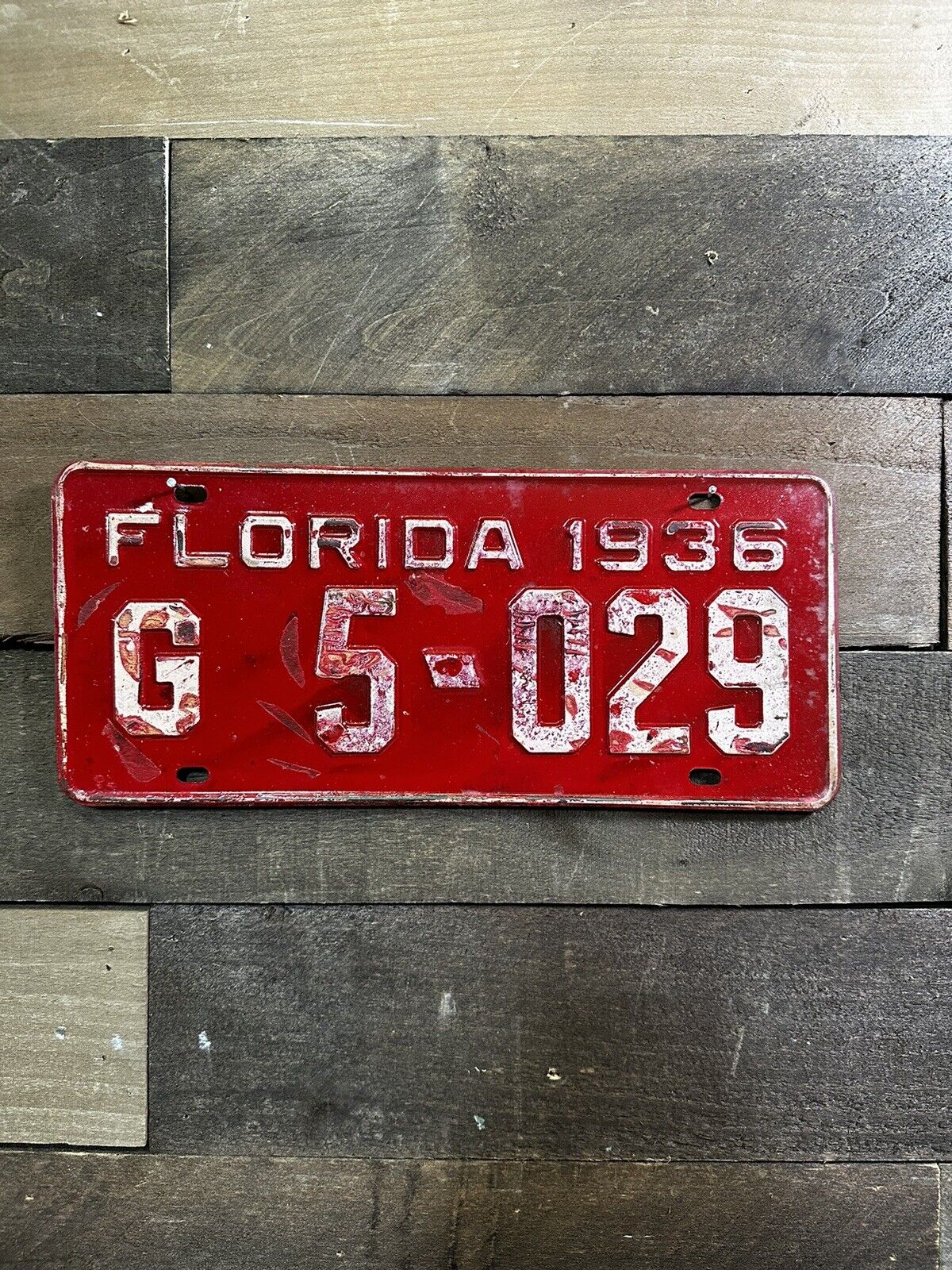 VINTAGE 1936 FLORIDA TAG TRUCK LICENSE PLATE #G 5-029