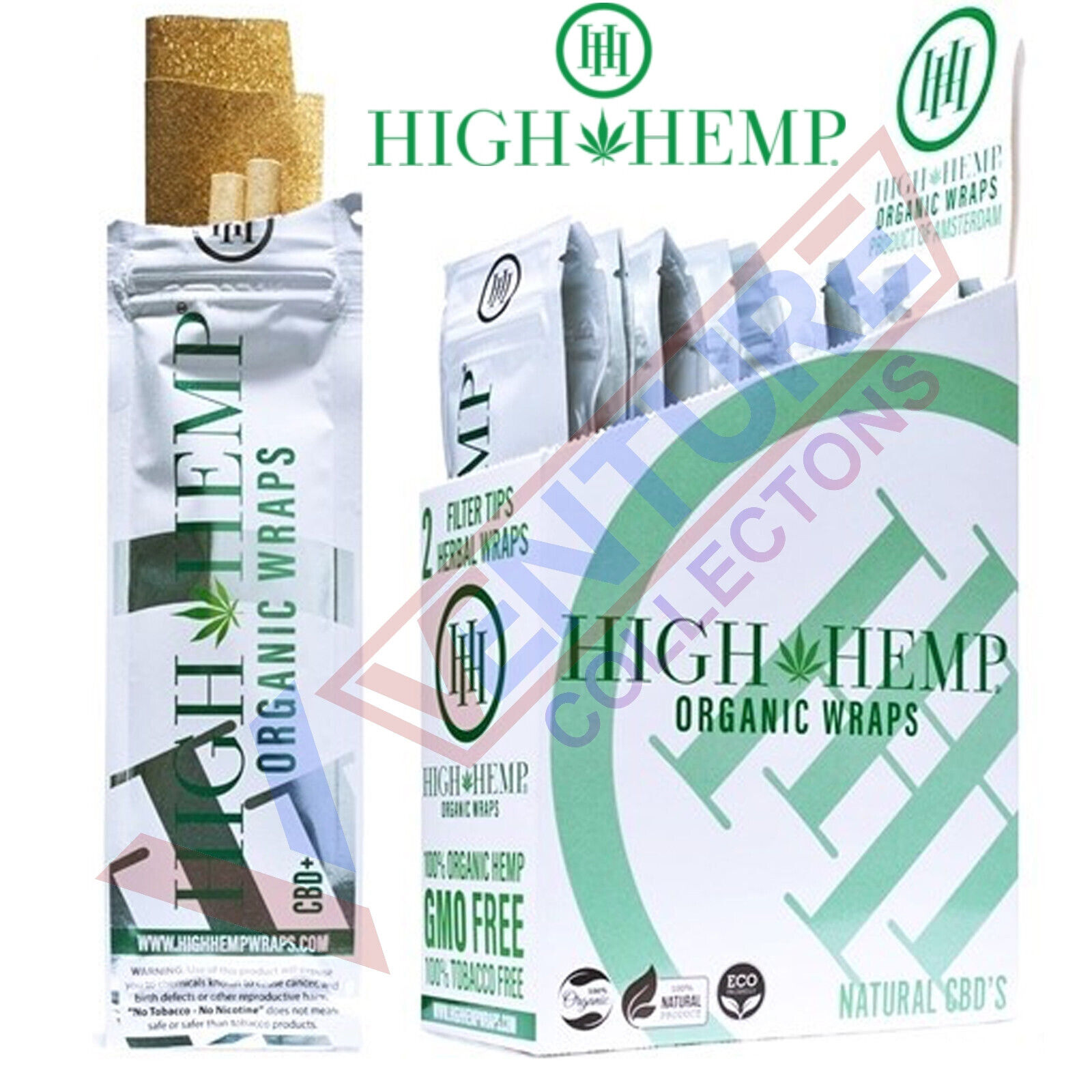 High H. 50 Organic Wrap Rolling Paper Vegan Original Full Box 25 Pouch of 2 ct