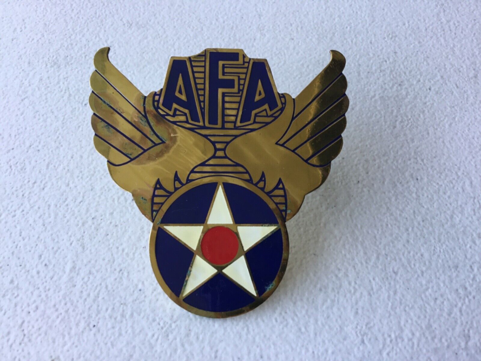 Army Air Force Association Car Badge or Hat Badge Brass & Enamel