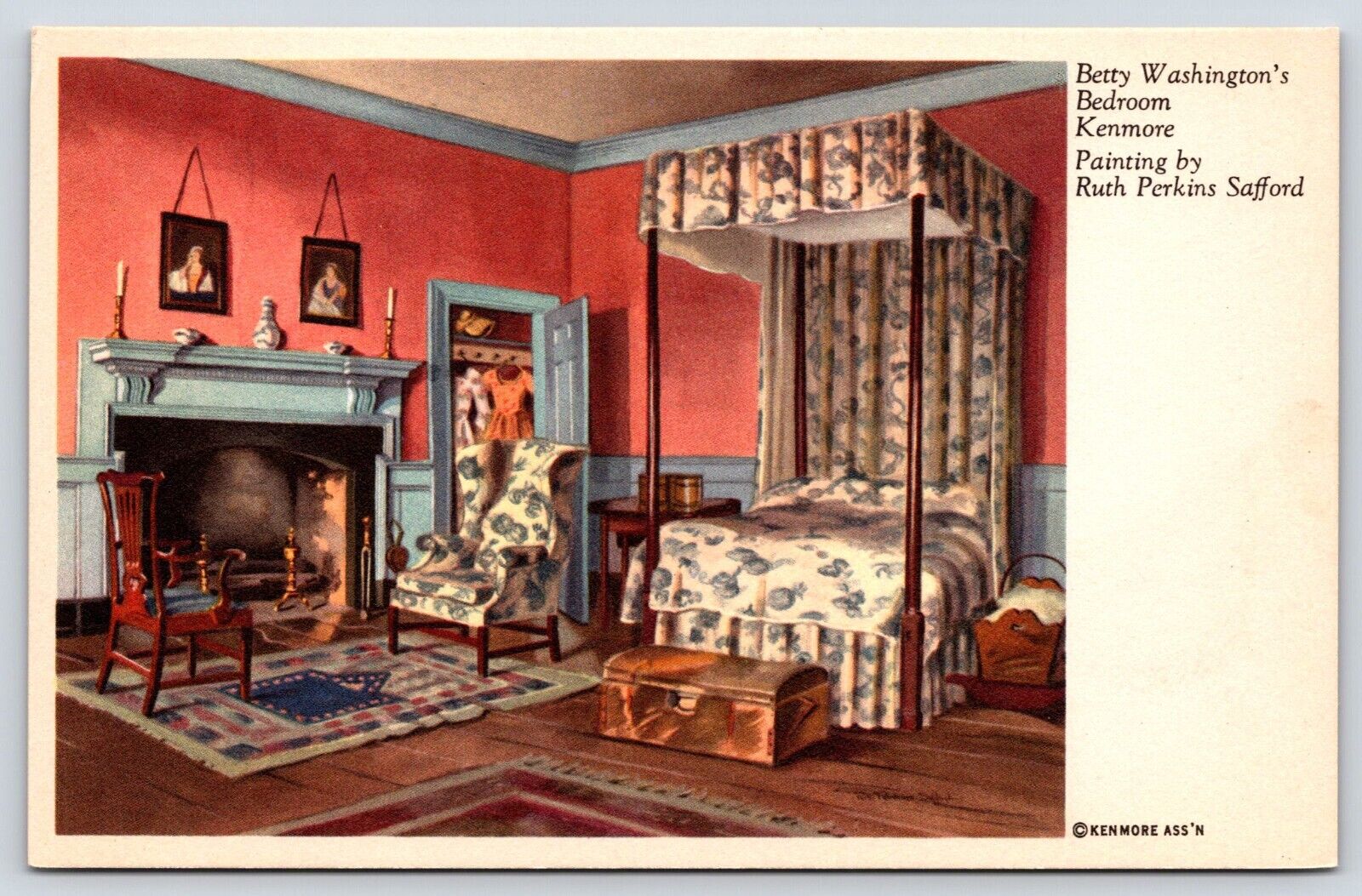 Betty Washingtons Bedroom Kenmore Painting Ruth Perkins Safford Vintage Postcard