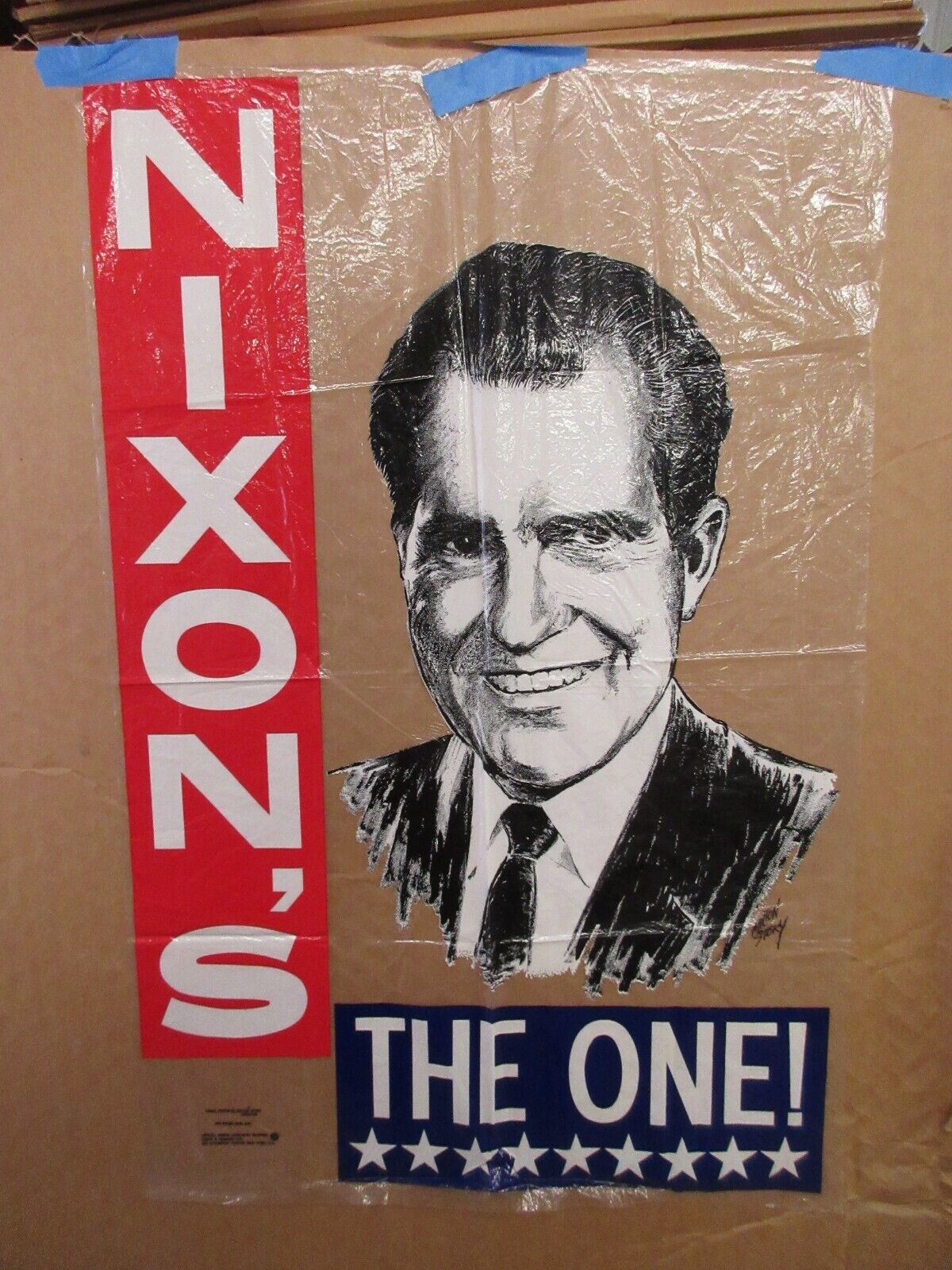 Vintage 1968 Nixon's The One Campaign Large Banner Print Plastic Clear Sign