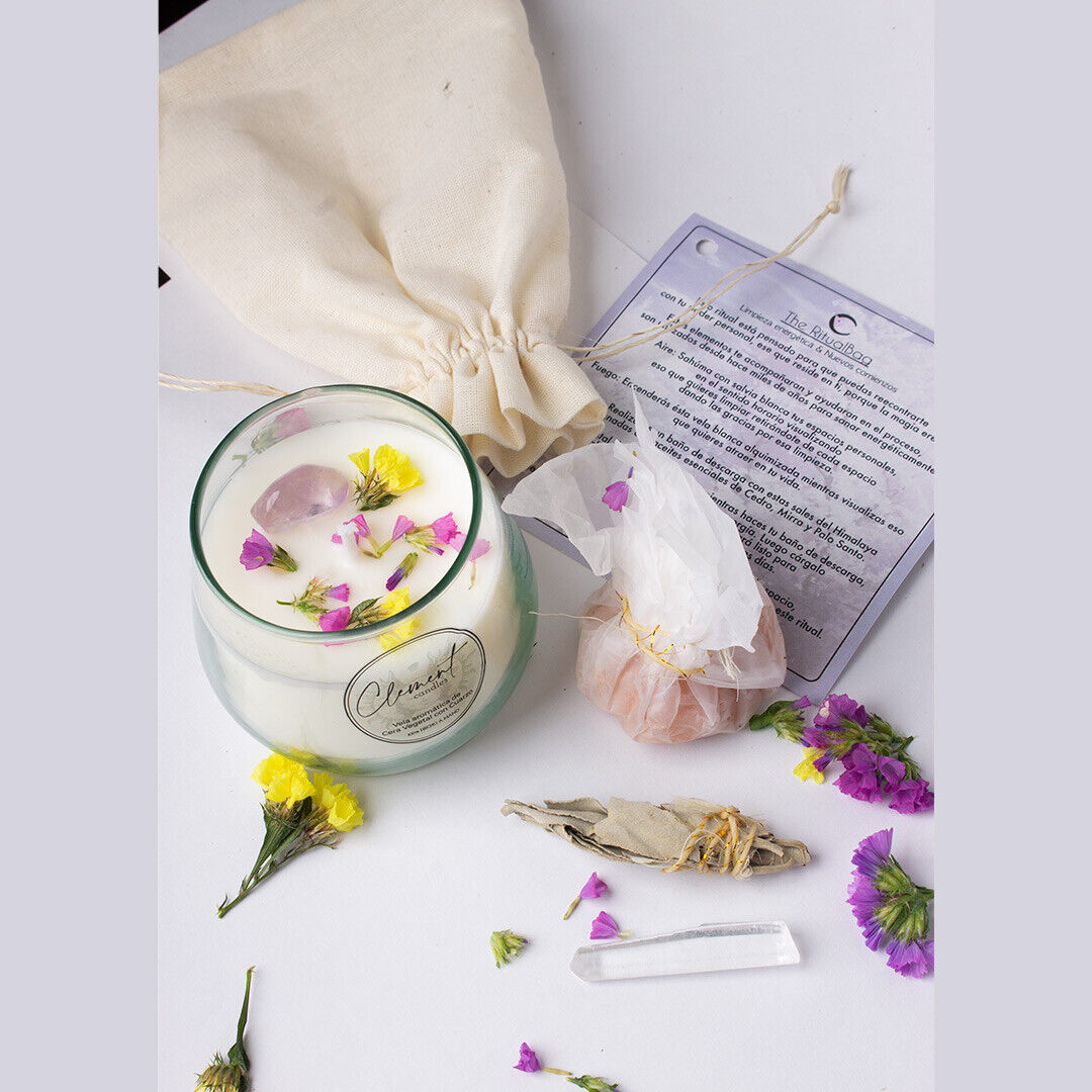 Ritual Kit for New Beginnings,  Energetic Cleansing, Scented Candle Quartz