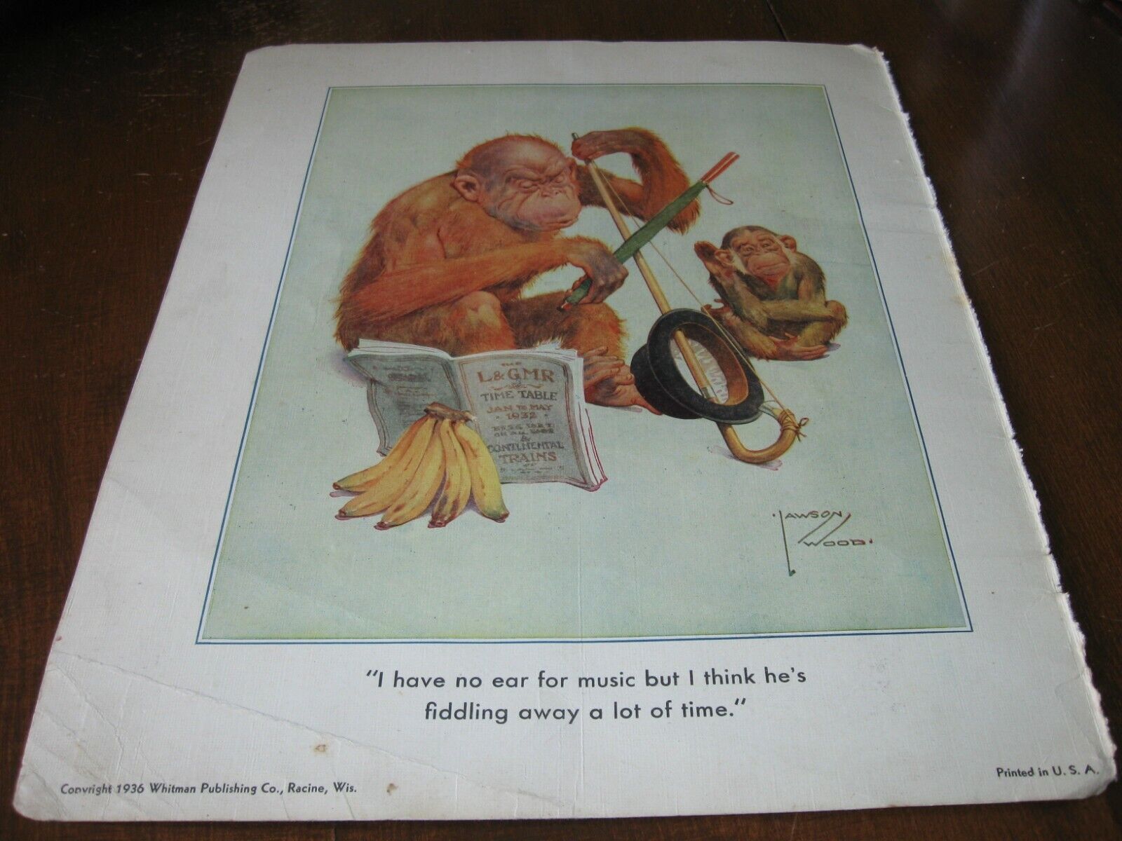 Original 1936 Art Print - LAWSON WOOD MONKEYS Monkey PLAY VIOLIN MUSIC Musician