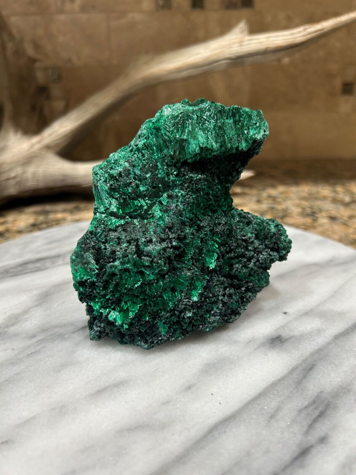 Shimmering Green Fibrous Malachite Crystal Cluster