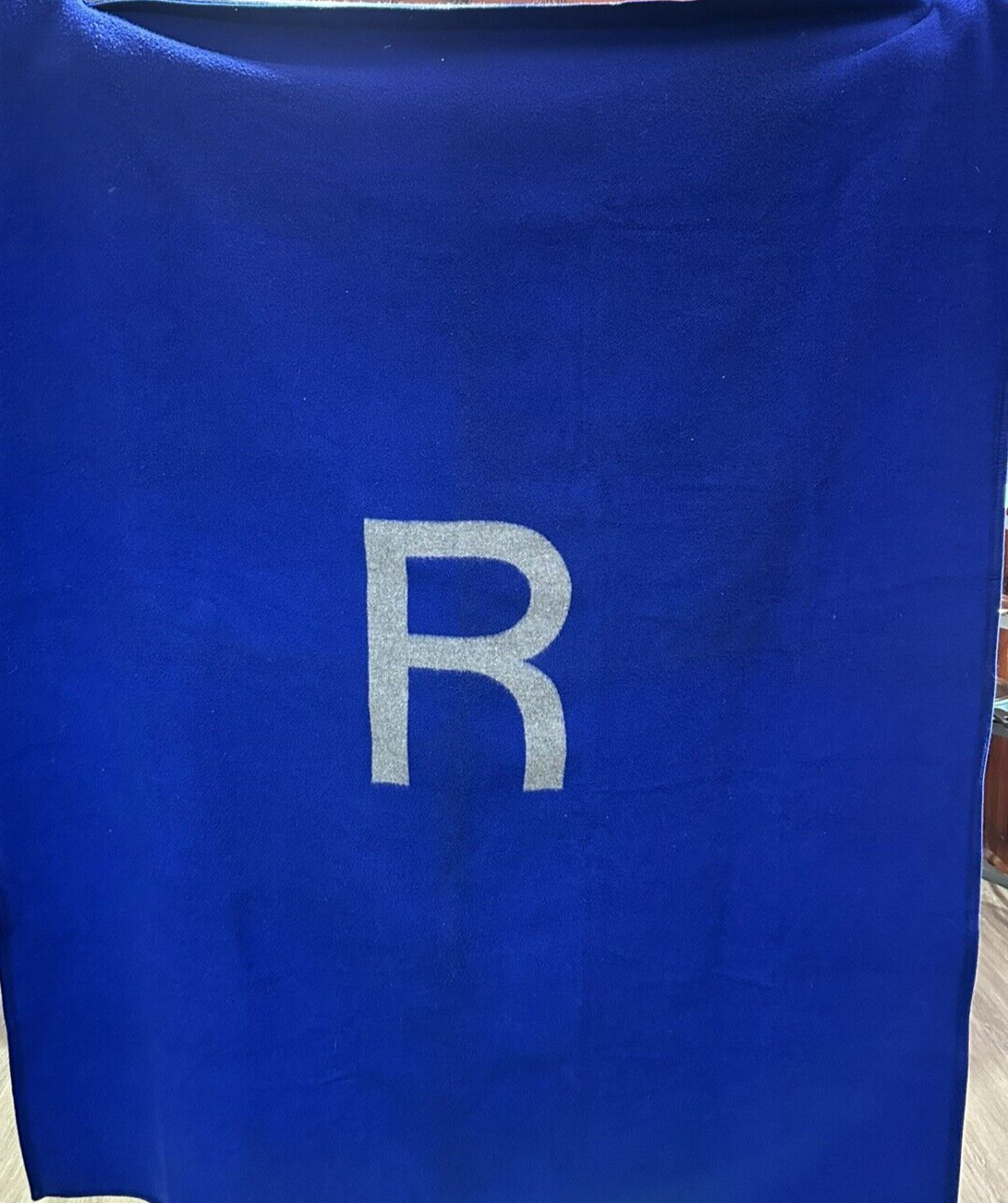Pendleton Wollen Mills Blanket Blue/Grey Personalized Letter R (Rice University)