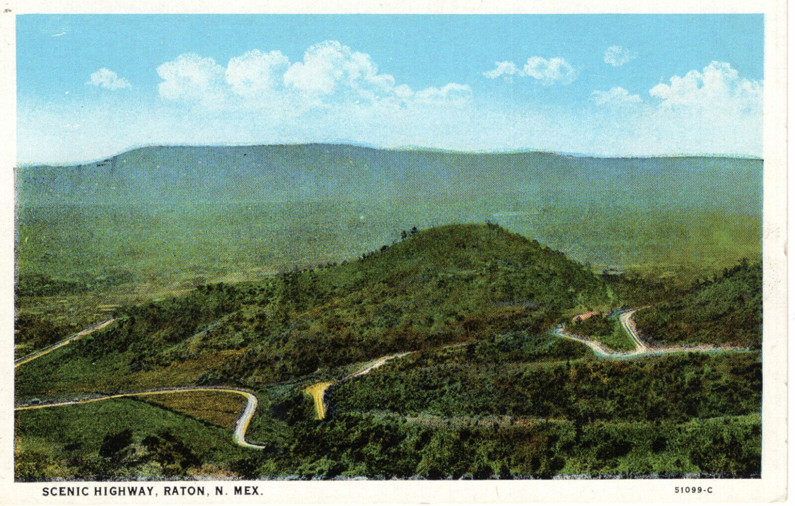 Vintage Postcard NM Raton Scenic Highway Aerial View Mountains Nature -861