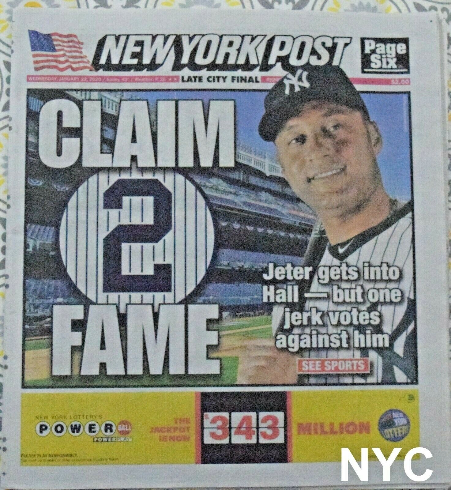 Derek Jeter Elected To The MLB Hall Of Fame New York Post January 22 2020 🔥