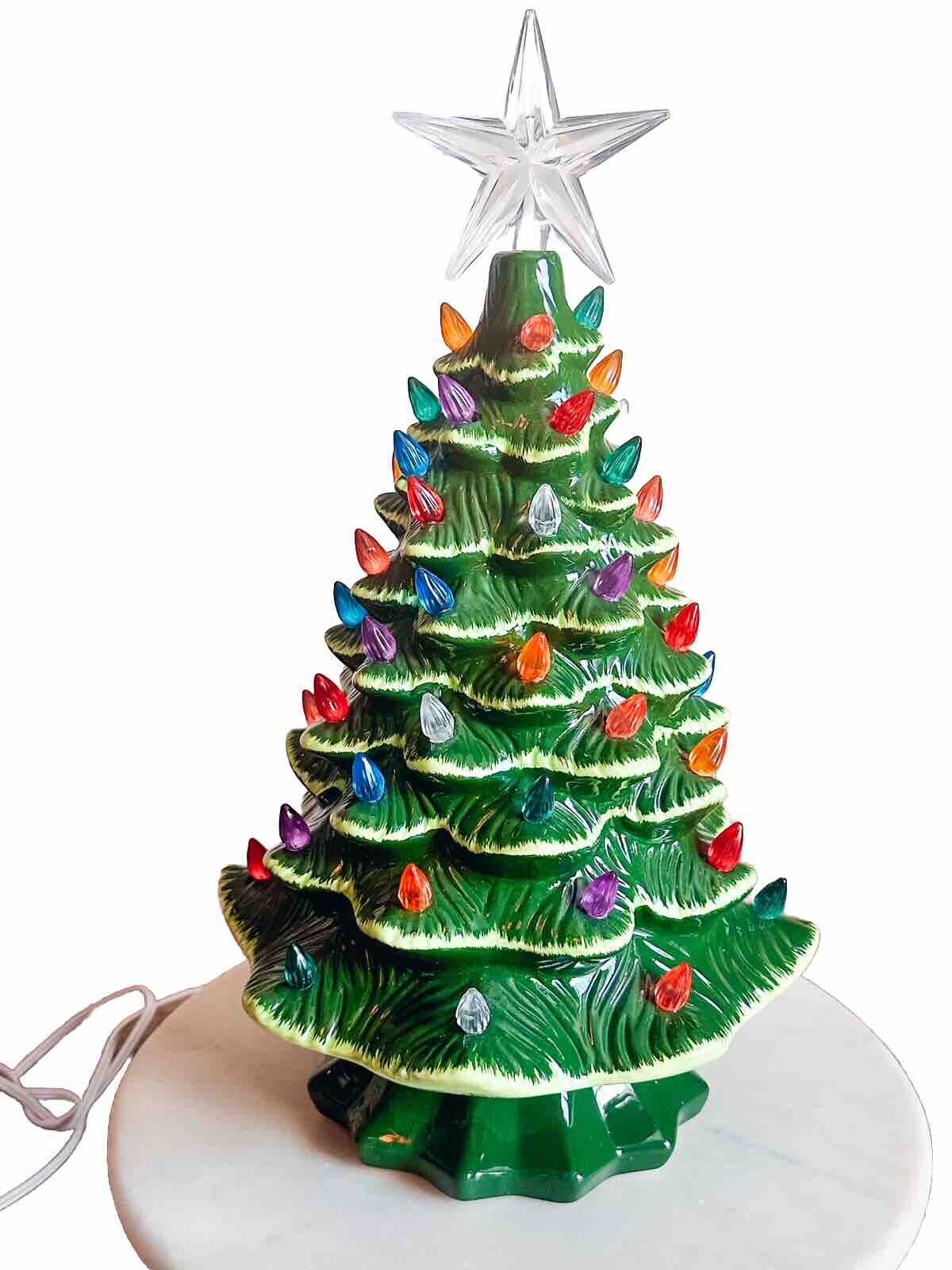 Vintage 16” Lighted Ceramic Christmas Tree Multicolored Lights