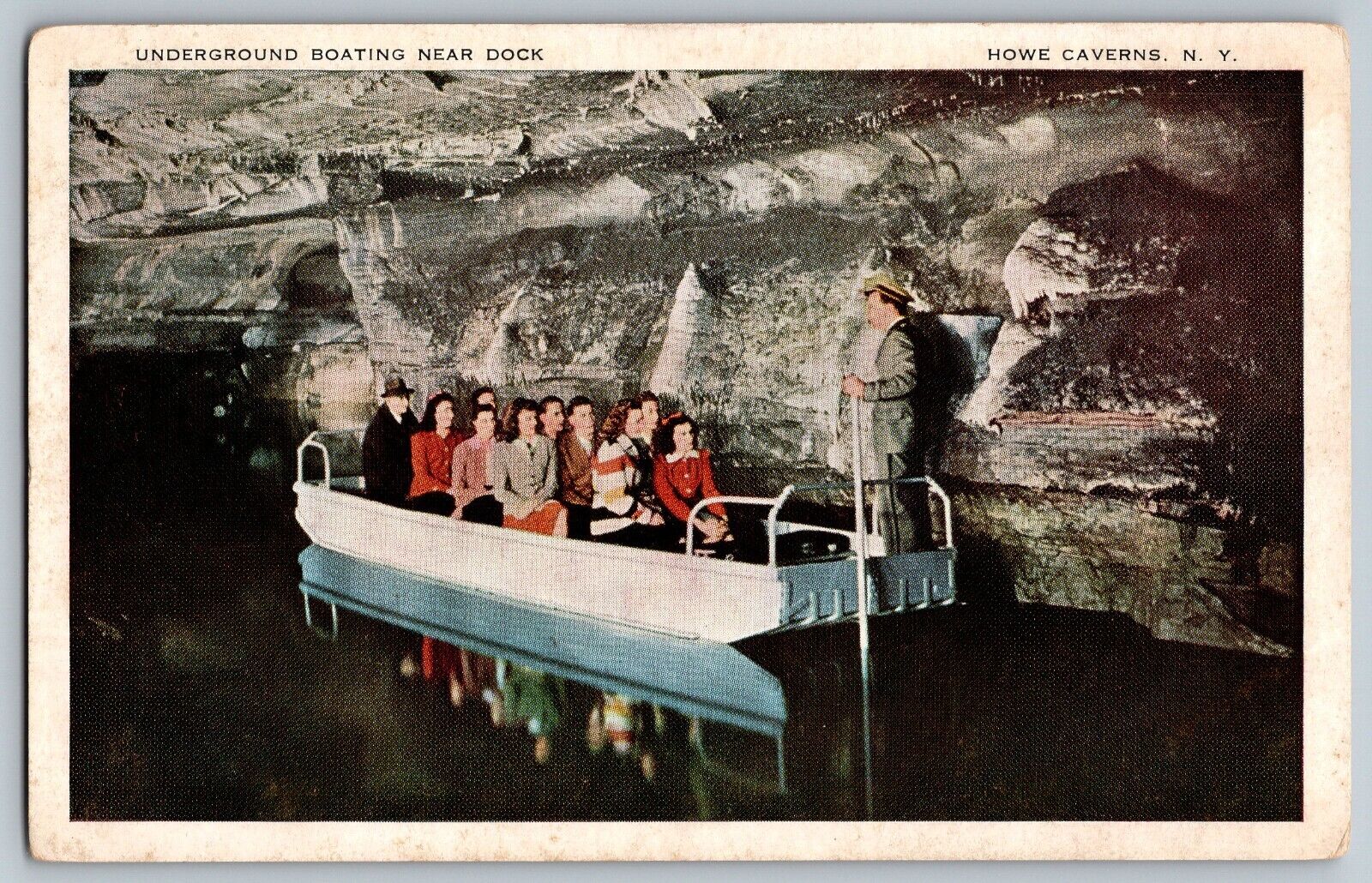 Howe Cavern, New York - Underground Boating on the Lakes - Vintage Postcard