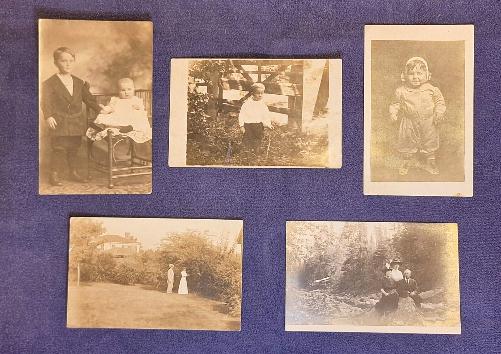 Lot of 5 RPPC Real Photo Postcards of Children & Families - B&W Photos