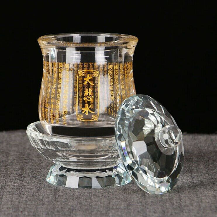 13.5cm Crystal Buddhist Supplies Lucky Worship Bowl Mantra Holy Water Cup Buddha