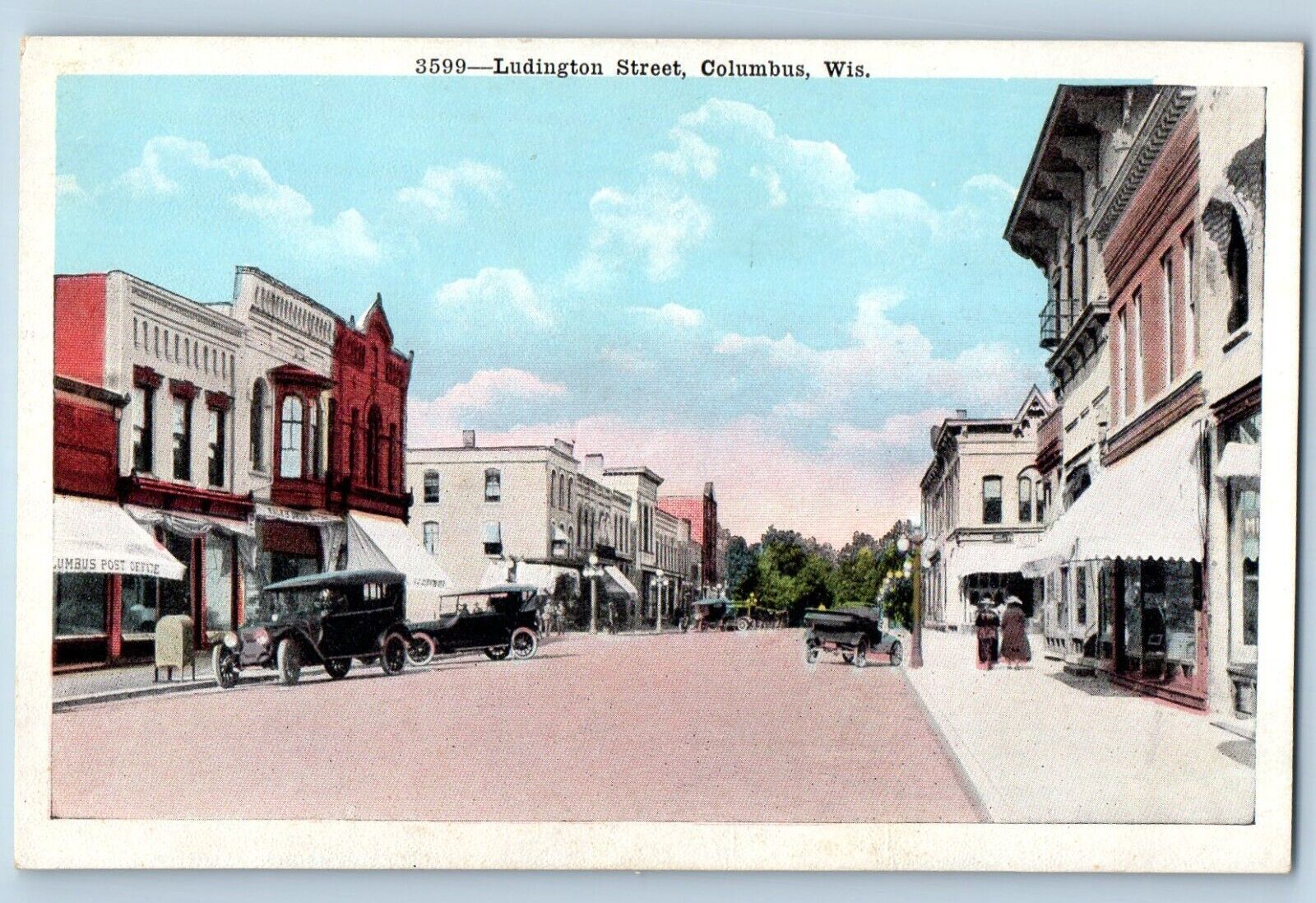 Columbus Wisconsin WI Postcard Ludington Street Exterior Store Building c1920's