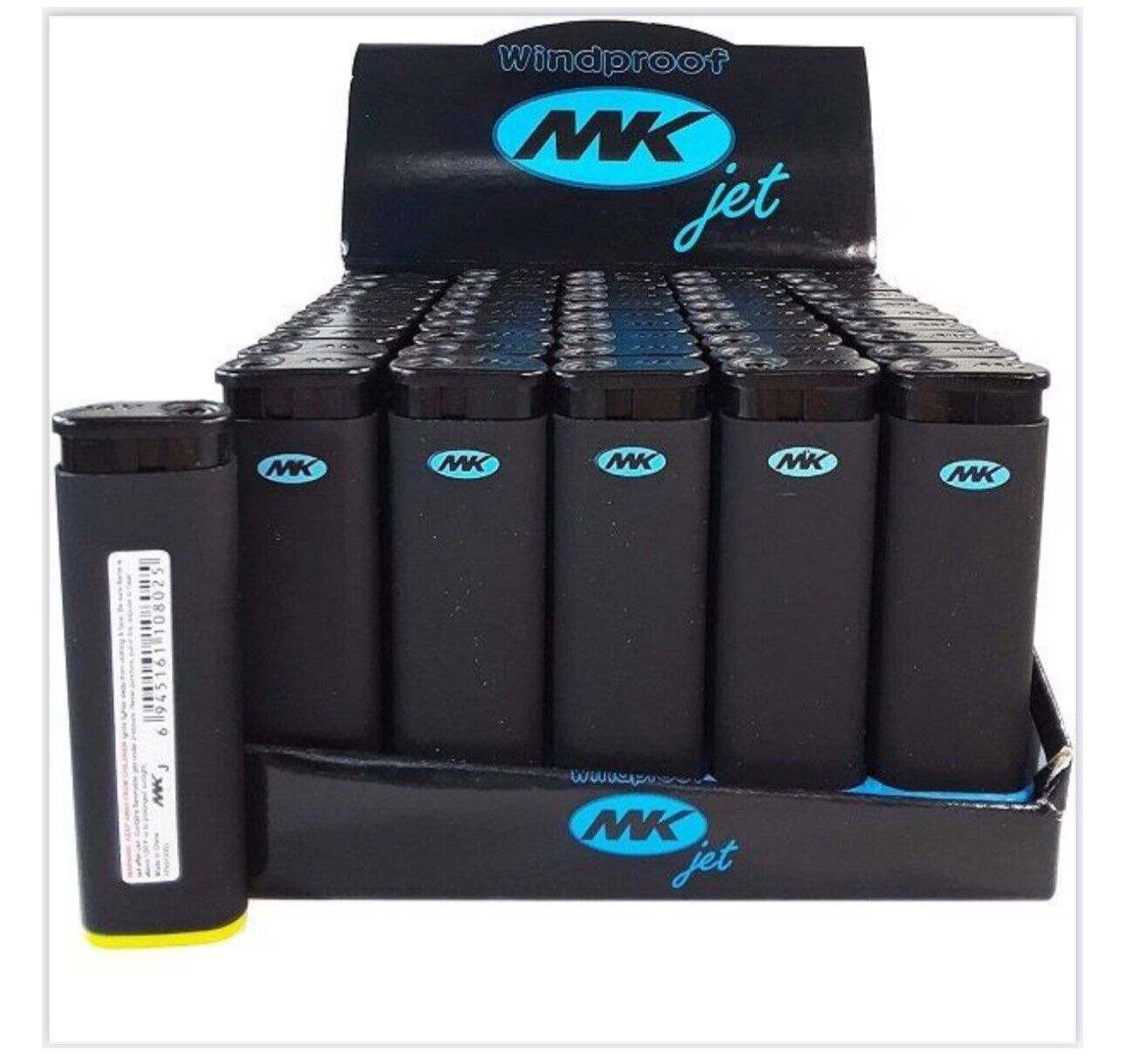 Tray of 50 Ct MK JET BLACK TORCH  Big Full Size Lighters Refillable Windproof