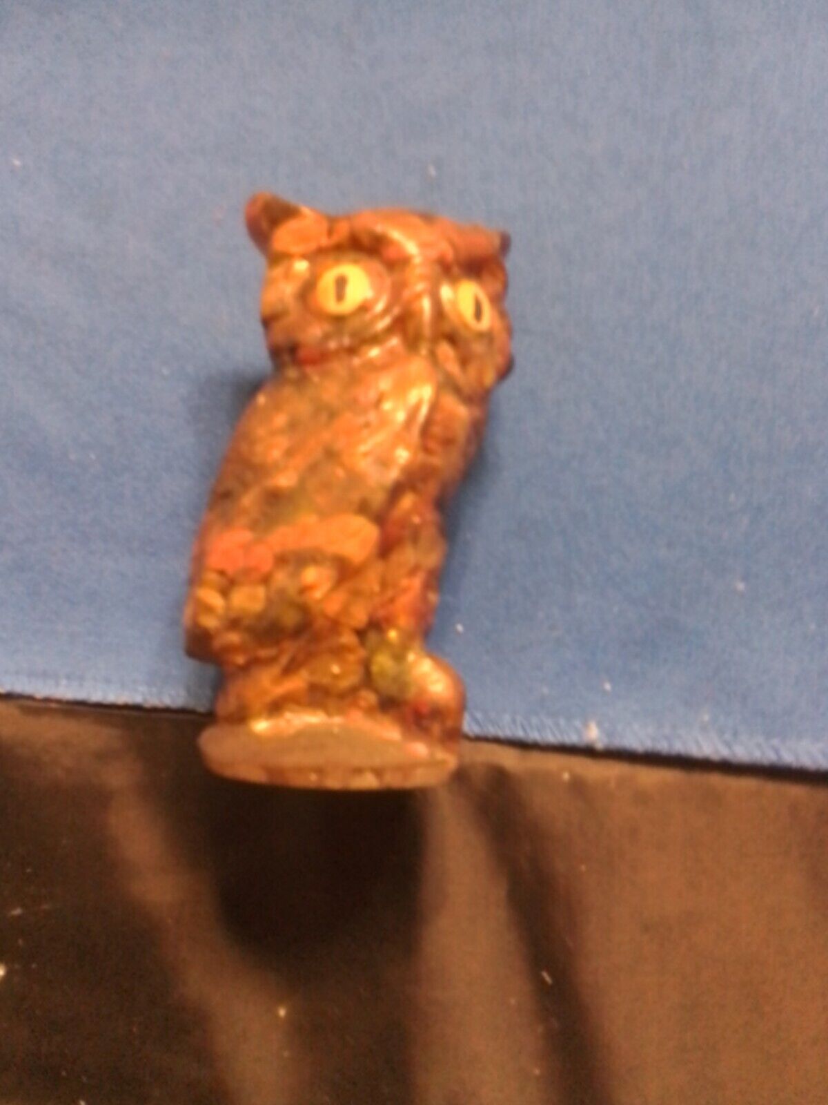 Vintage Owl Paperweight. Molded Resin Filled With Colorful Rocks