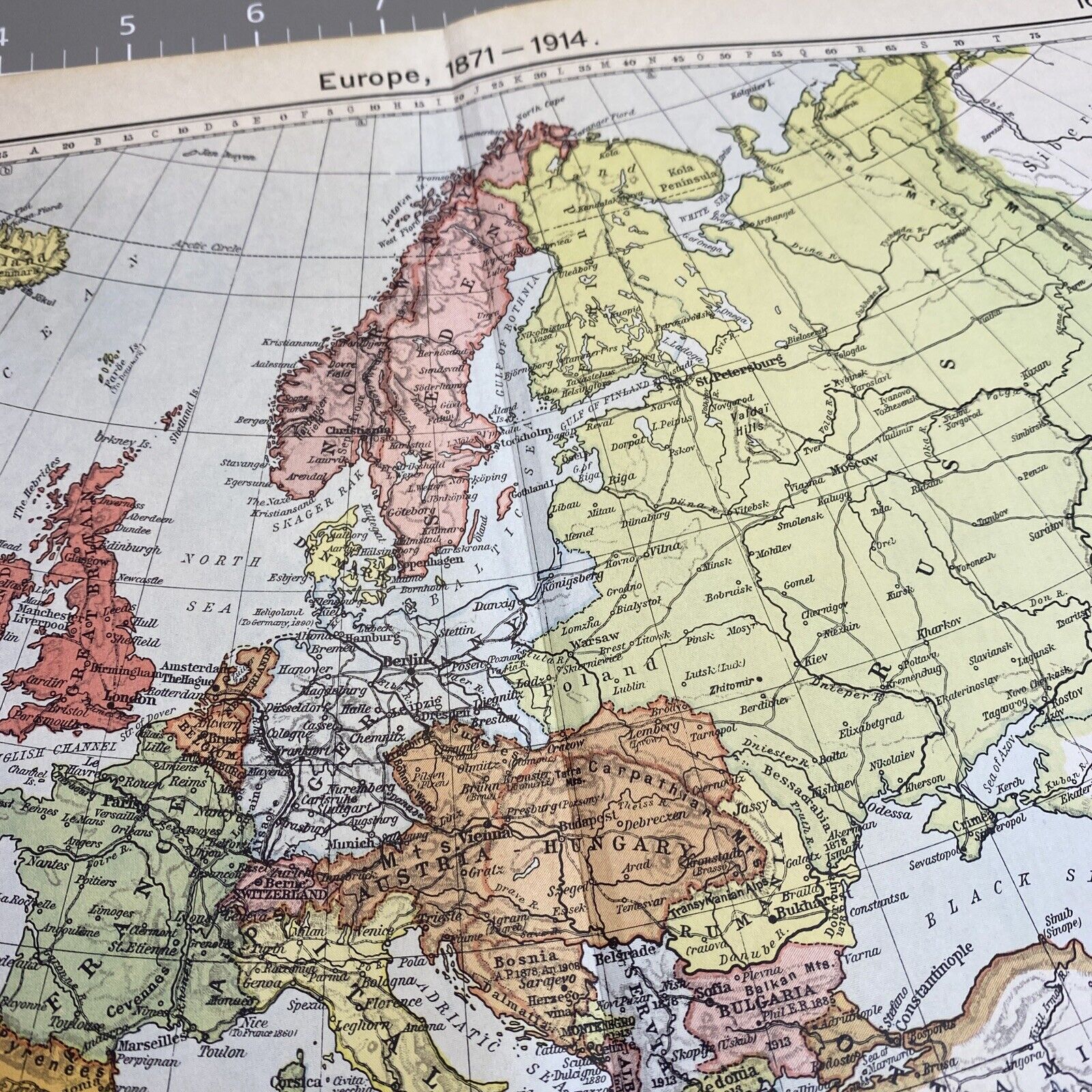 Historical Europe 1910's Vintage Color Map Folded Frameable Wall Art