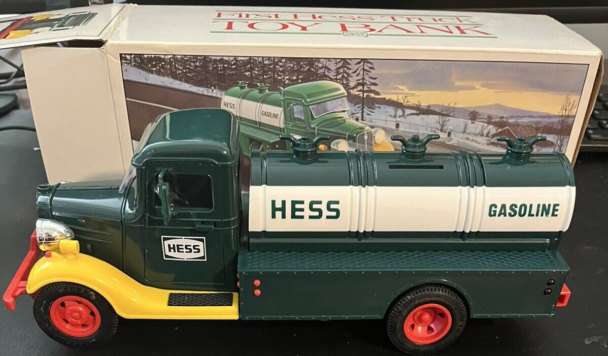 Vintage 1985 First Hess Truck Toy Bank, With Original Box , Excellent Condition