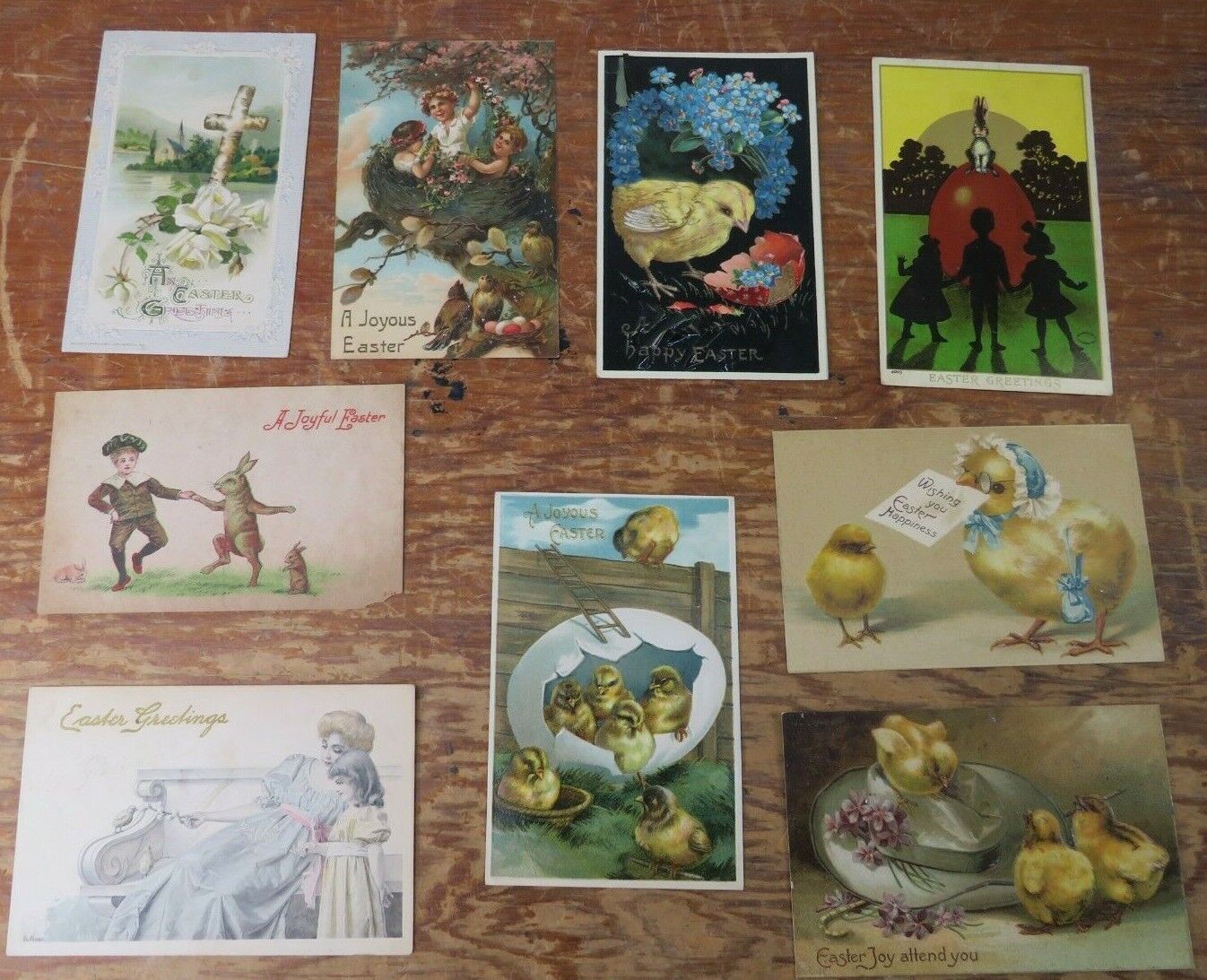 Lot of 9 Vintage Easter Postcards. Chicks, Religious, and Others