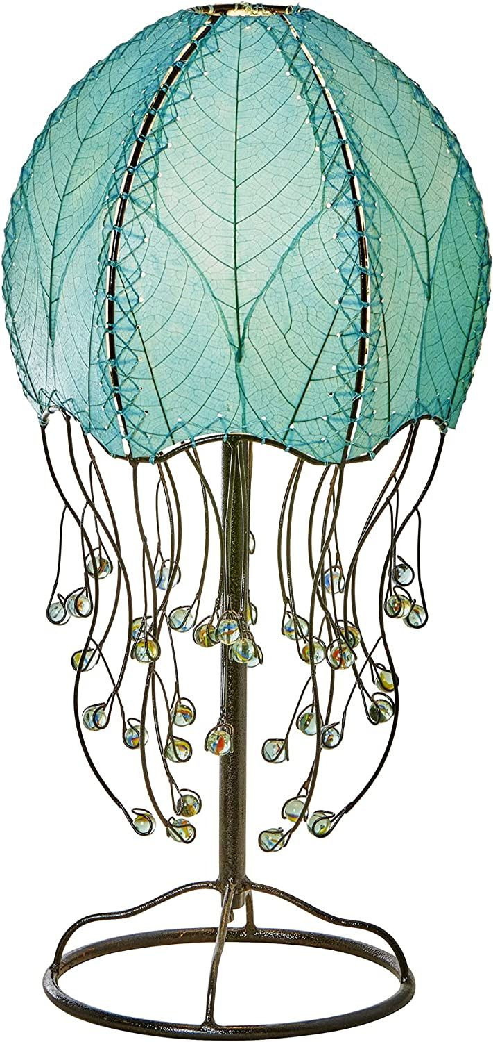 Eangee Home Design Jellyfish Table Lamp Sea Blue Shade Made of Real 