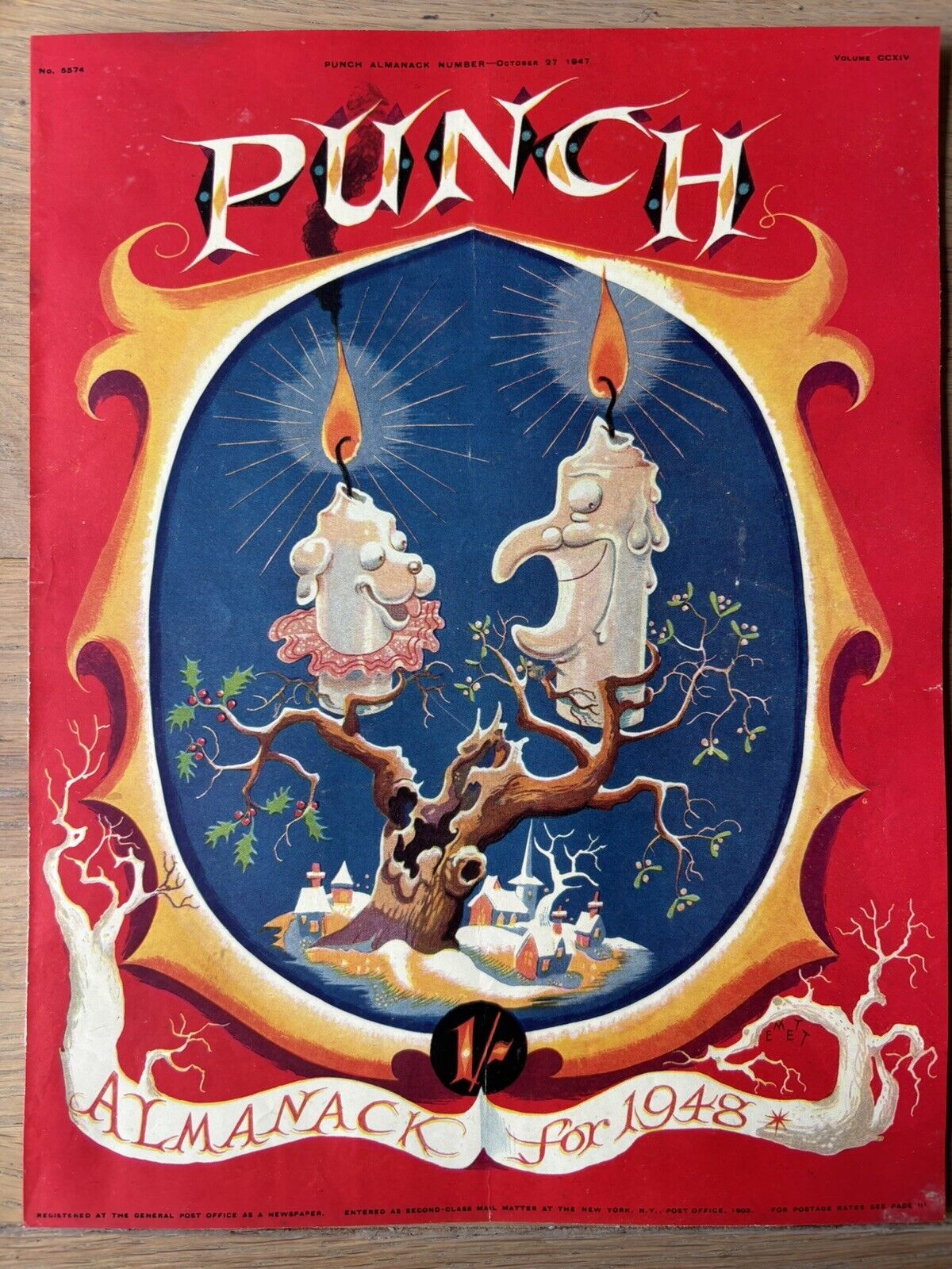 Rowland Emett PUNCH MAGAZINE COVER ONLY Christmas 1947 VINTAGE ORIGINAL Candle