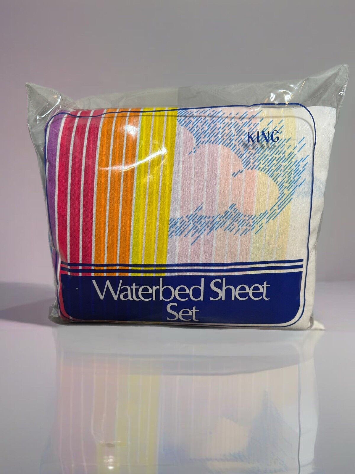 Vintage Waterbed Sheet Set King  72 X 84 Rainbow Canadian Sunset  Eastern 1980s