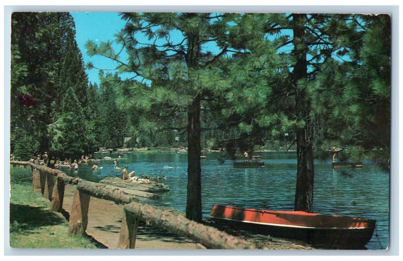 Pinecrest California CA Postcard Lake Playground Summer Visitors c1960 Vintage