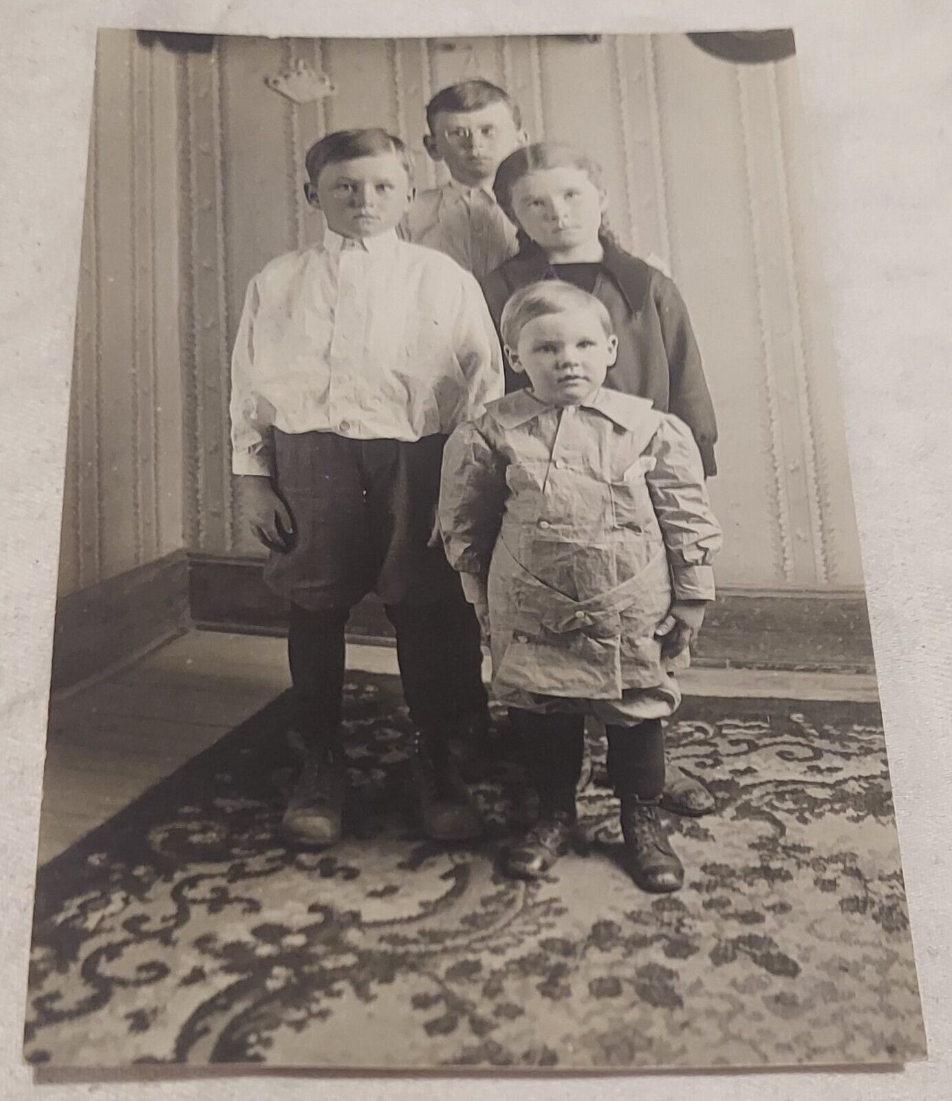 Antique Vintage RPPC Real Photo Post Card Black & White Children Siblings Family