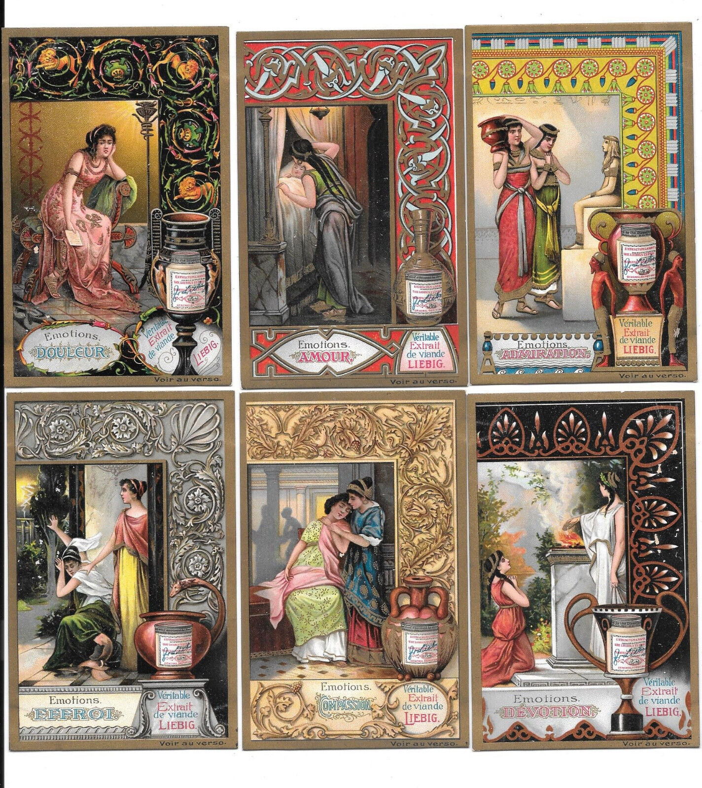 LIEBIG TRADE CARDS, THE EMOTIONS 1905 Set of 6 Cards (S812 French).
