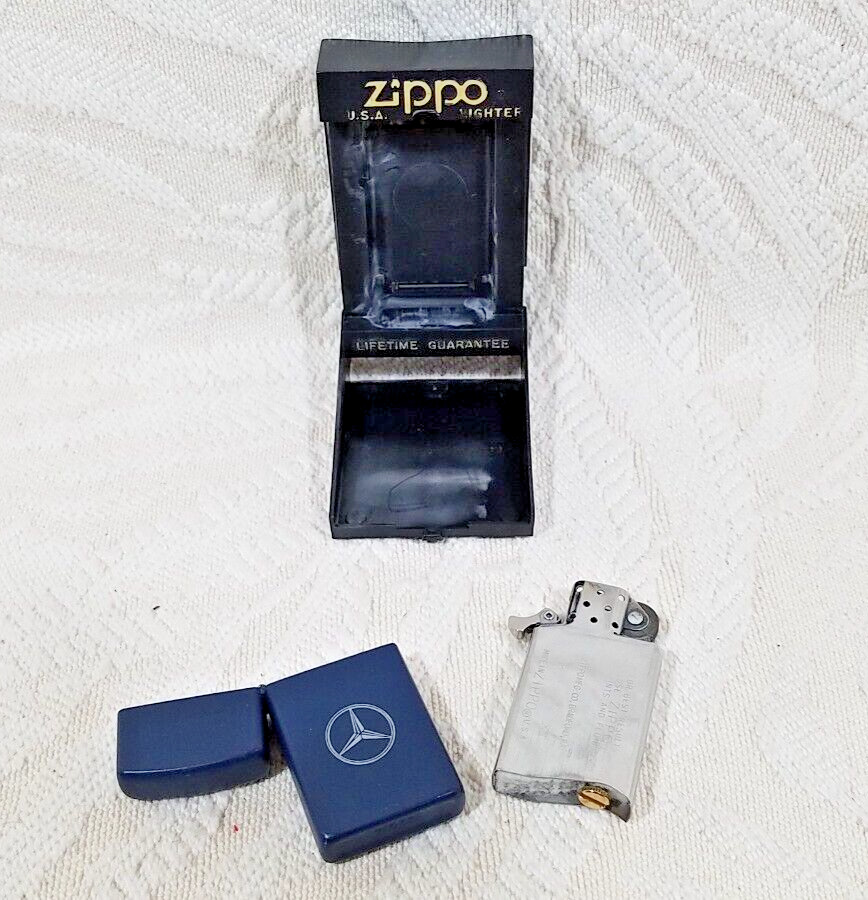 ZIPPO MERCEDES BENZ SLIM LIGHTER BLUE WITH WHITE LOGO– TESTED, WORKS