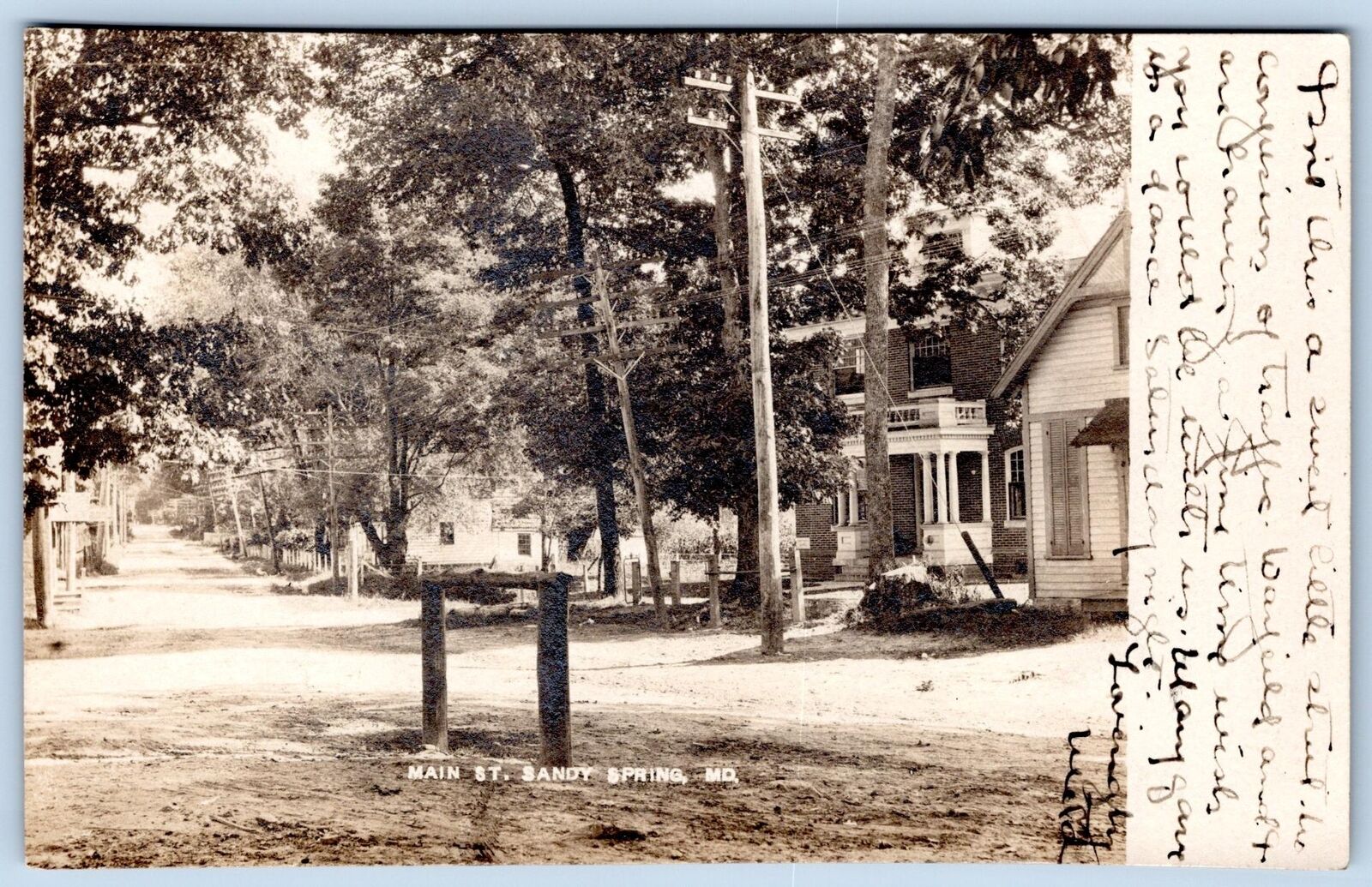 1908 RPPC SANDY SPRING MARYLAND MD MAIN STREET MONTGOMERY COUNTY HOMES POSTCARD