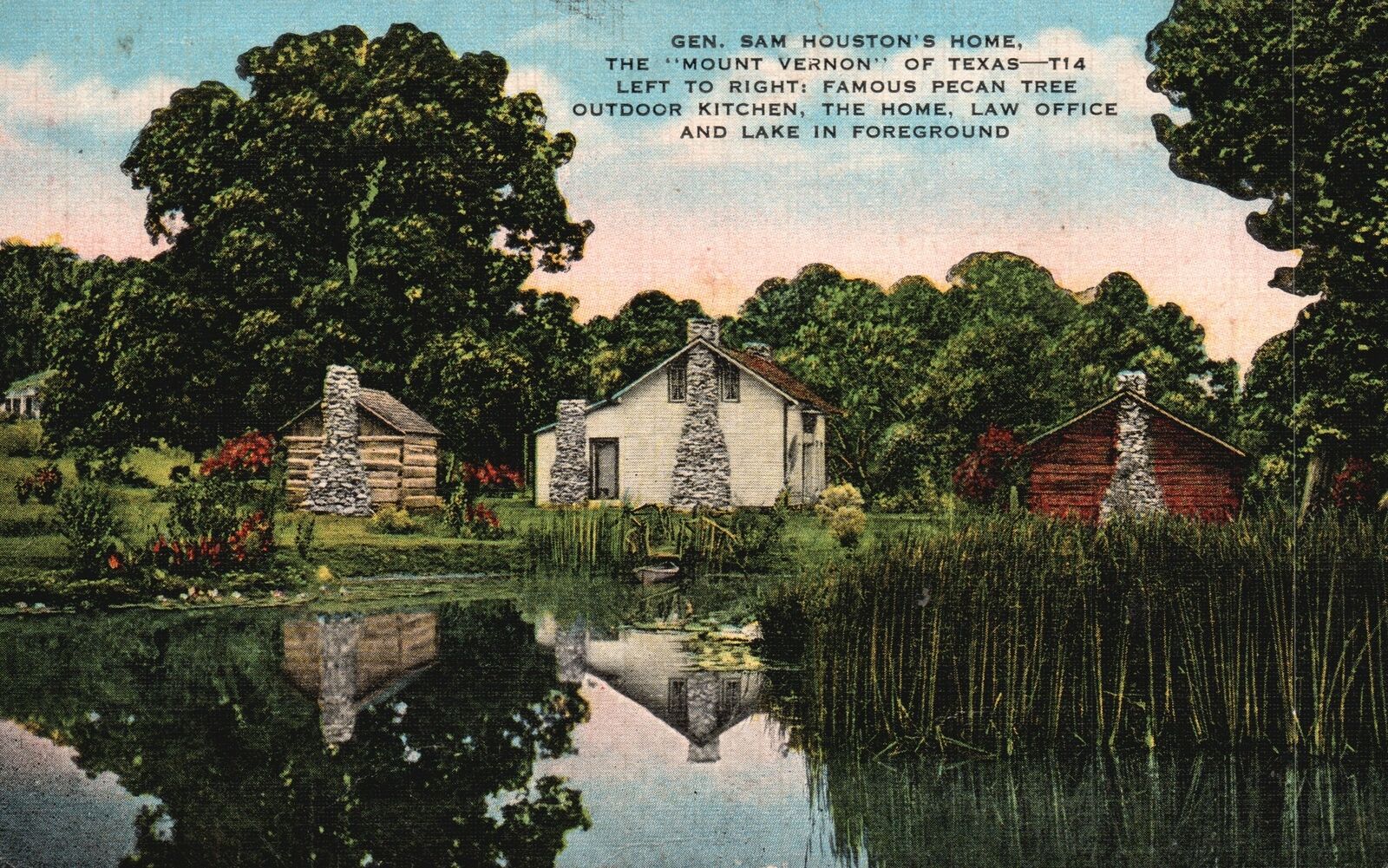 Vintage Postcard 1956 Gen. Sam Houston Home Pecan Tree Outdoor Kitchen Office