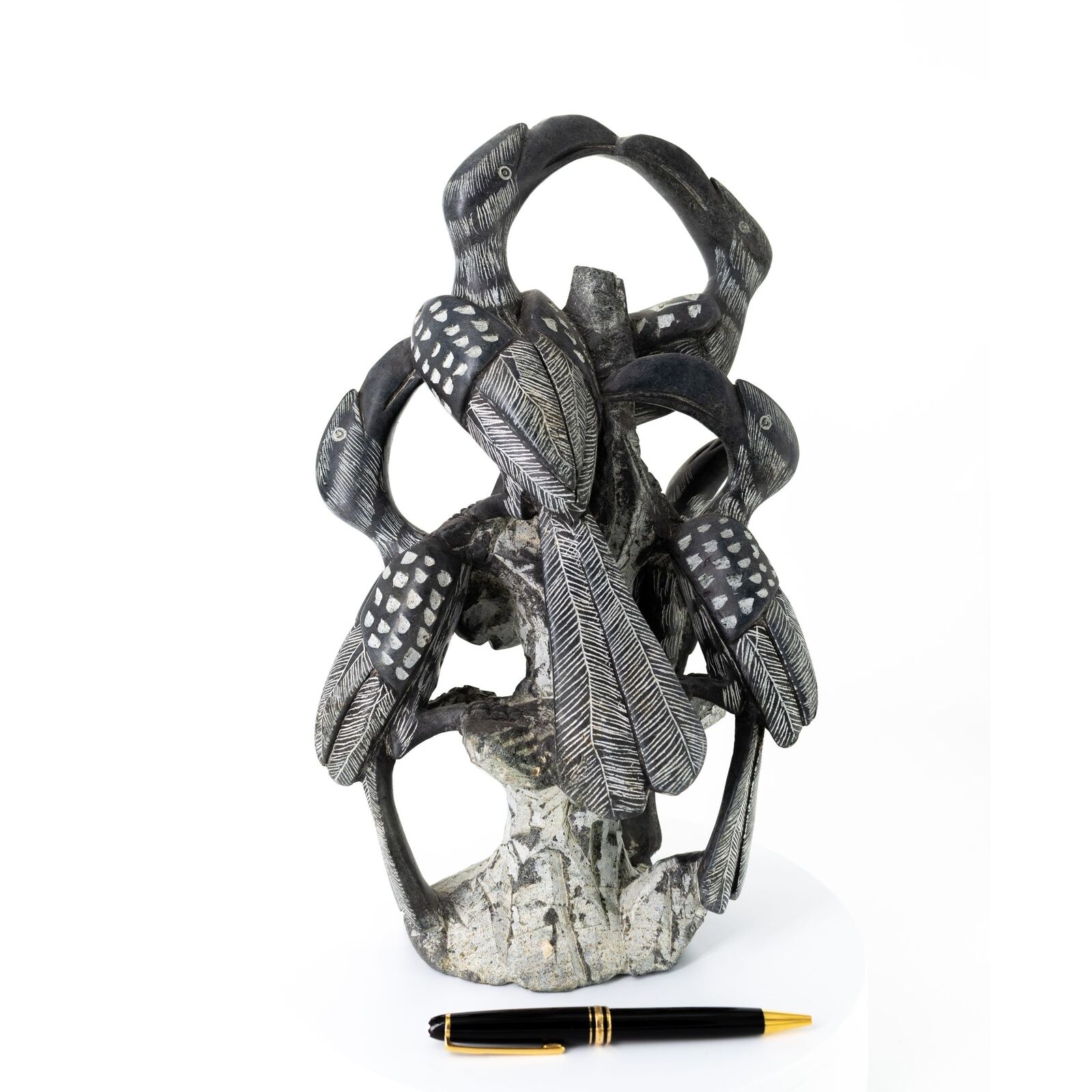 5 Hornbill Birds on tree Original Shona Sculpture Serpentine Import African Art