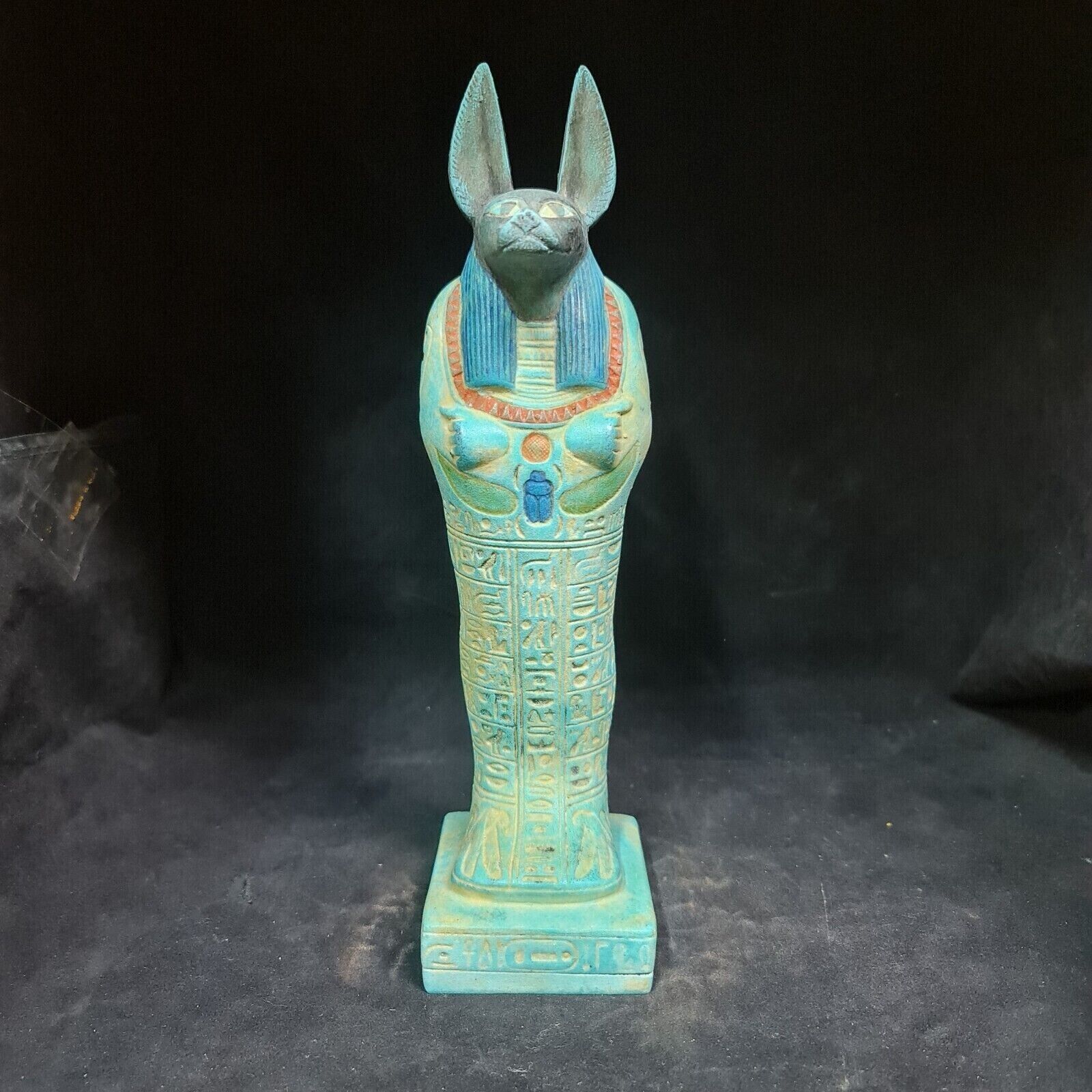 Unique Anubis statue Ancient Egyptian Antiques God Afterlife with Hieroglyphics