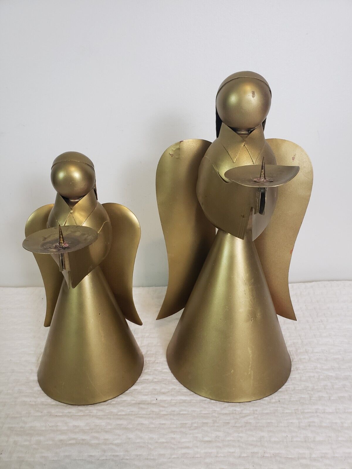 (J24) Vintage Brass Christmas Angel Candle Holder Woman Wings Holiday Lot of 2