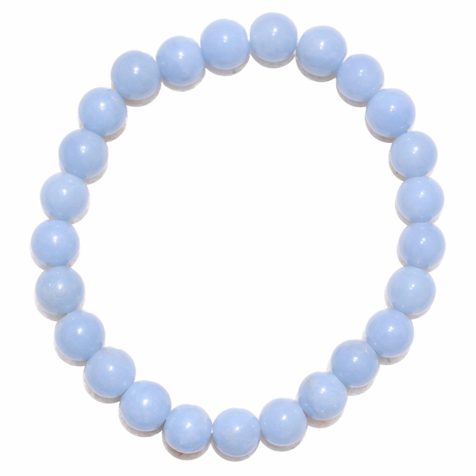CHARGED Angelite Crystal 8mm Bead Stretchy Bracelet + Selenite Puffy Heart