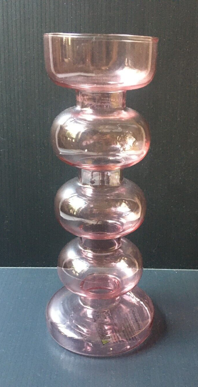 Anthropologie Candle Stick Holder Vase Thin Glass Pink Contemporary Decor 8.5\