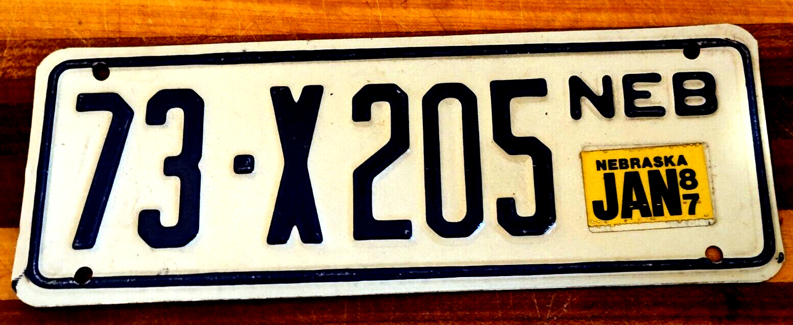 1987 Nebraska Trailer Black on White Metal Expired License Plate Tag 73-X205