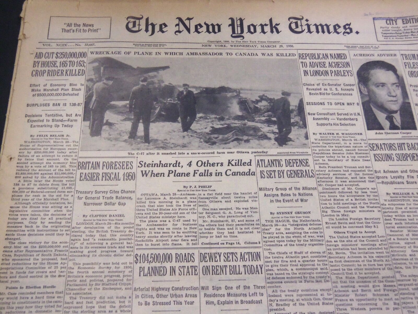 1950 MARCH 29 NEW YORK TIMES - STEINHARDT, 4 OTHERS KILLED IN CRASH - NT 4651
