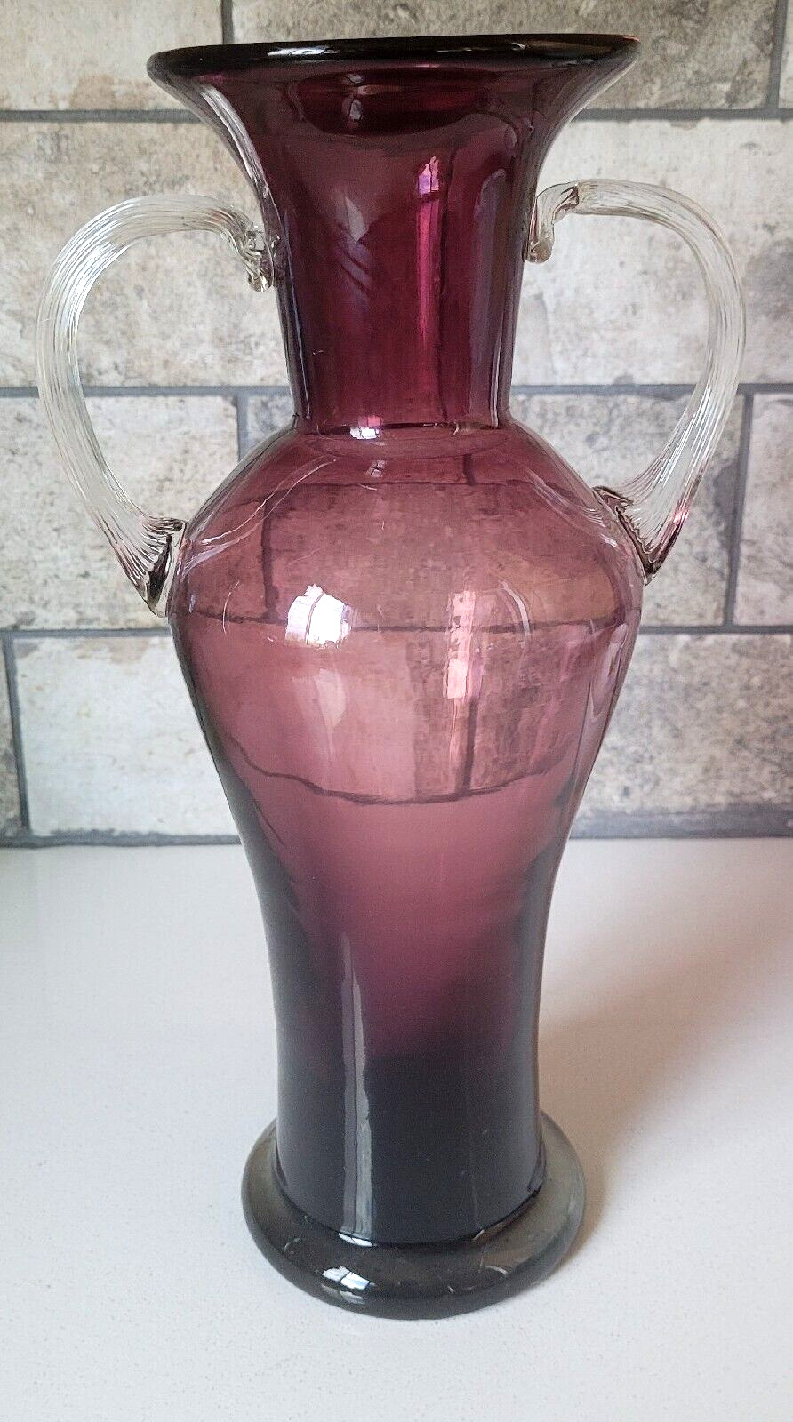 Vintage Italian Hand Blown Amethyst Glass Vase w/ Applied Handles