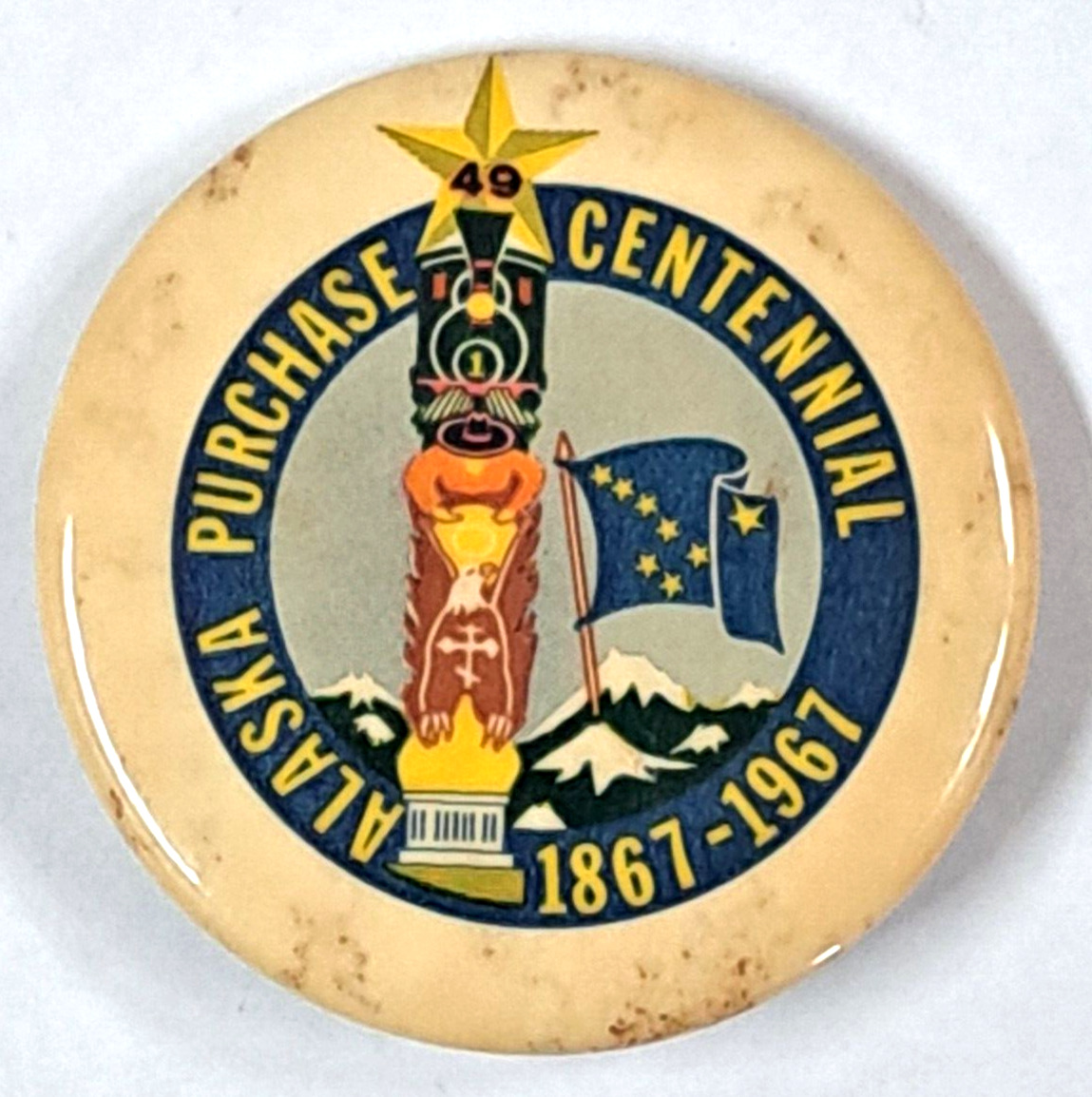 ALASKA PURCHASE CENTENNIAL 1867-1967 button pinback 2.25 inch