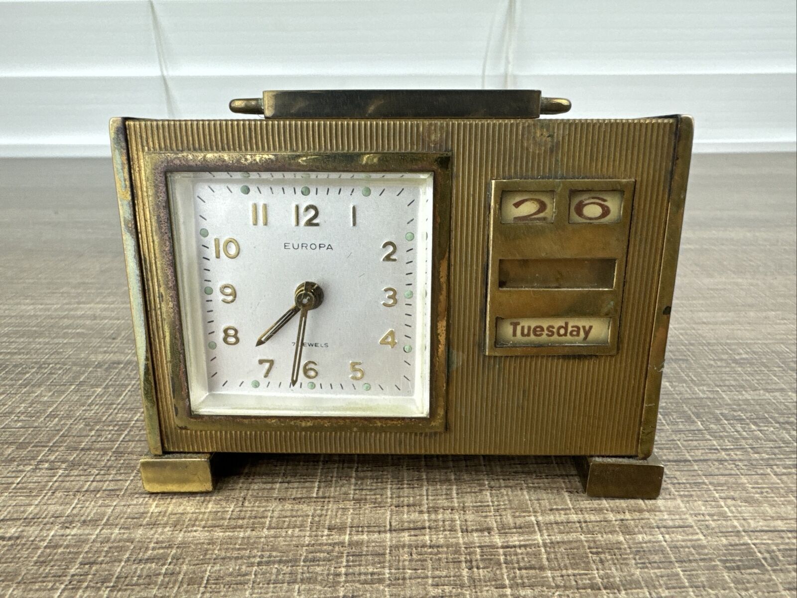 Vintage Europa Travel Pocket Windup Alarm Clock 7 Jewels Brass Table Clock