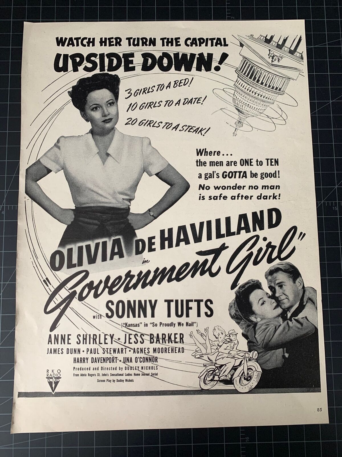 Vintage 1940s “Government Girl” Film Print Ad - Olivia de Havilland