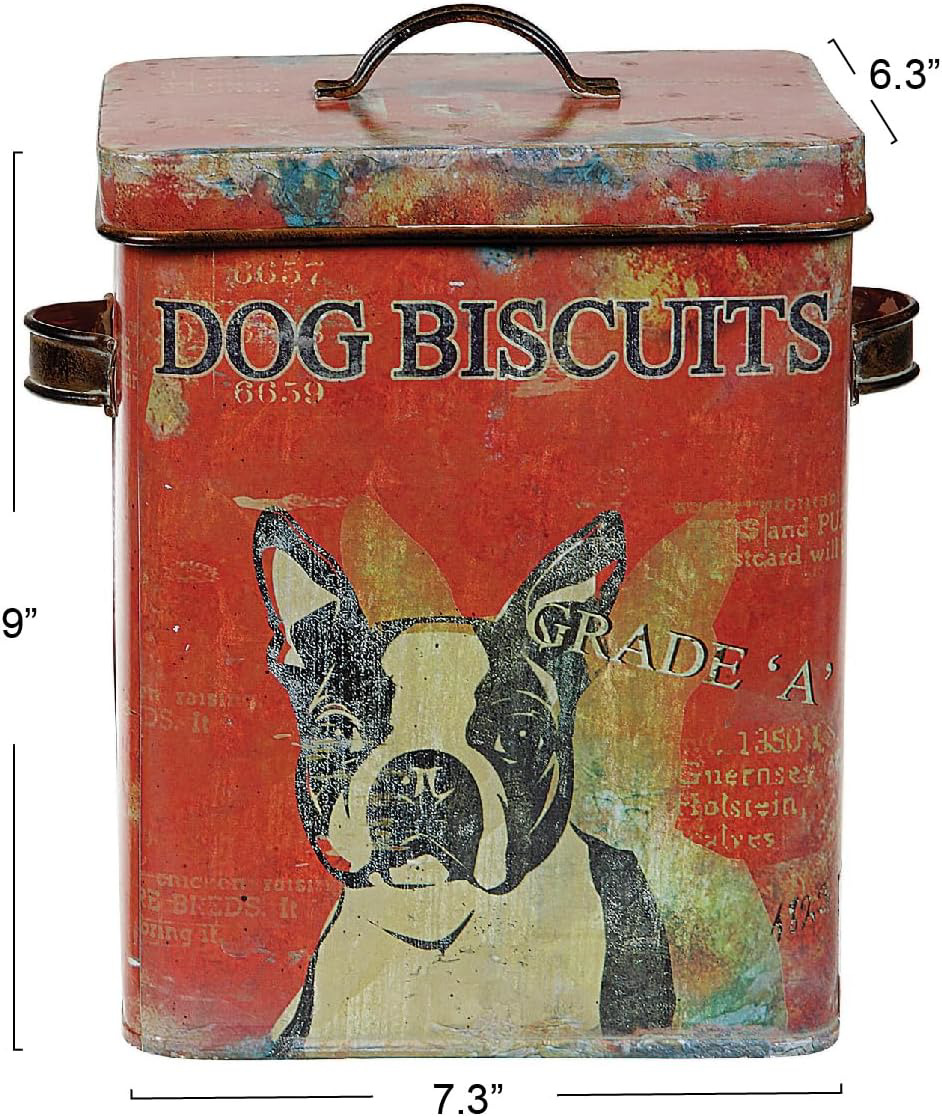Creative Co-Op Vintage Tin Dog Biscuit Container with Boston Terrier