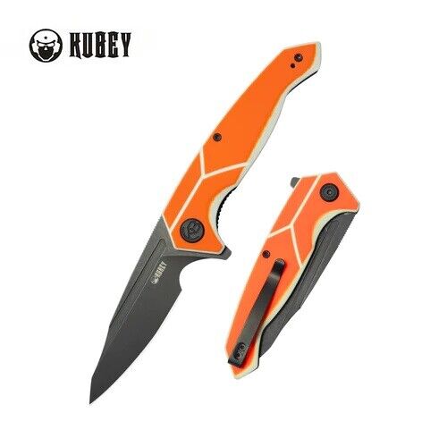 Kubey RBC-1 Folding Knife Orange/White G10 Handle 14C28N Plain Edge KU373B
