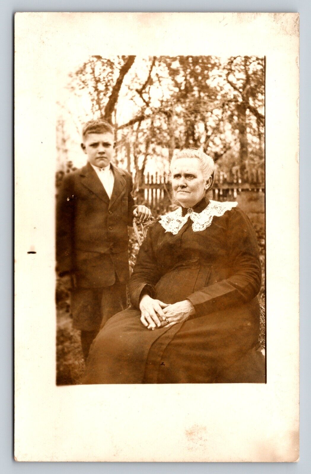 RPPC Small Boy Stands Near Sitting Grandma AZO 1904-1918 ANTIQUE Postcard 1355
