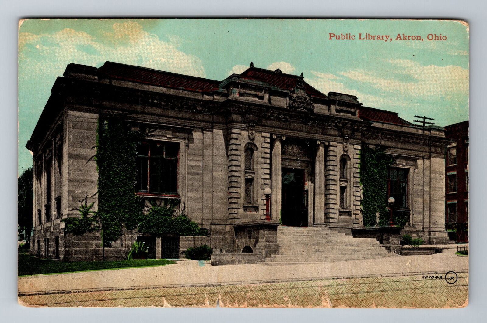 Akron OH-Ohio, Public Library, Exterior, Vintage Postcard