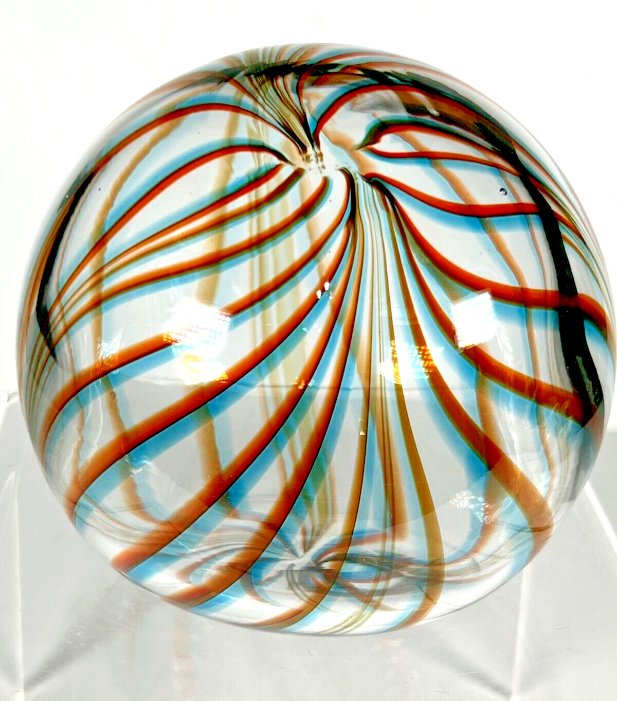 Hand Blown Glass Orb/Paperweight with Swirl Design